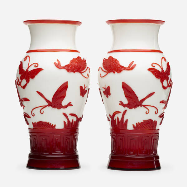 Chinese white Peking glass vases 3a0a52