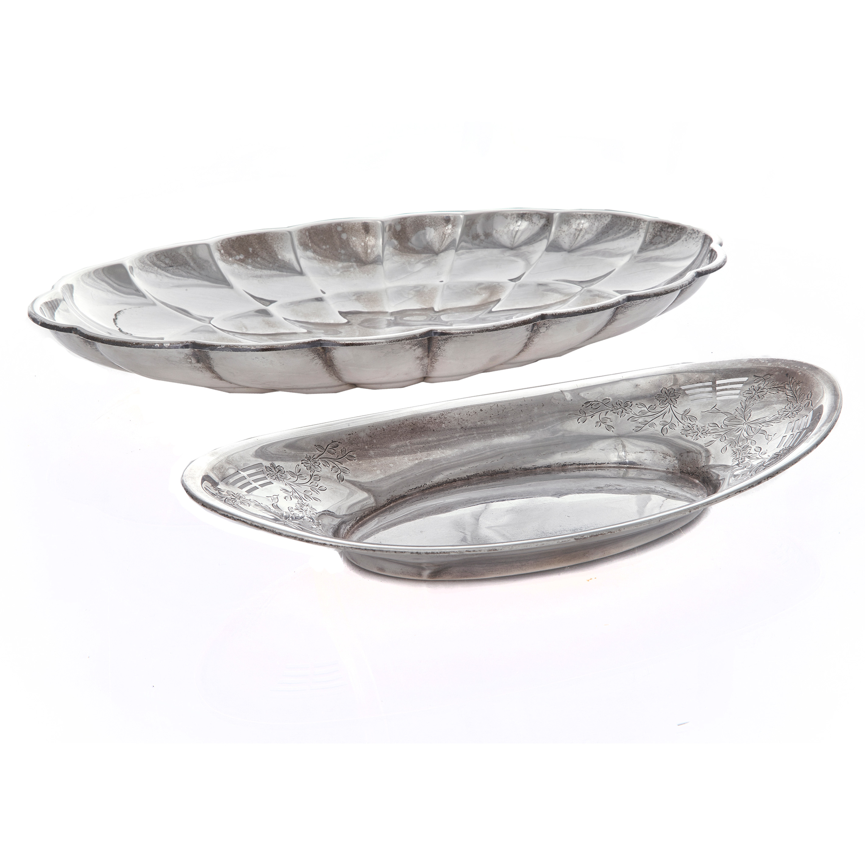 TWO STERLING BREAD TRAYS: BY FRANK SMITH