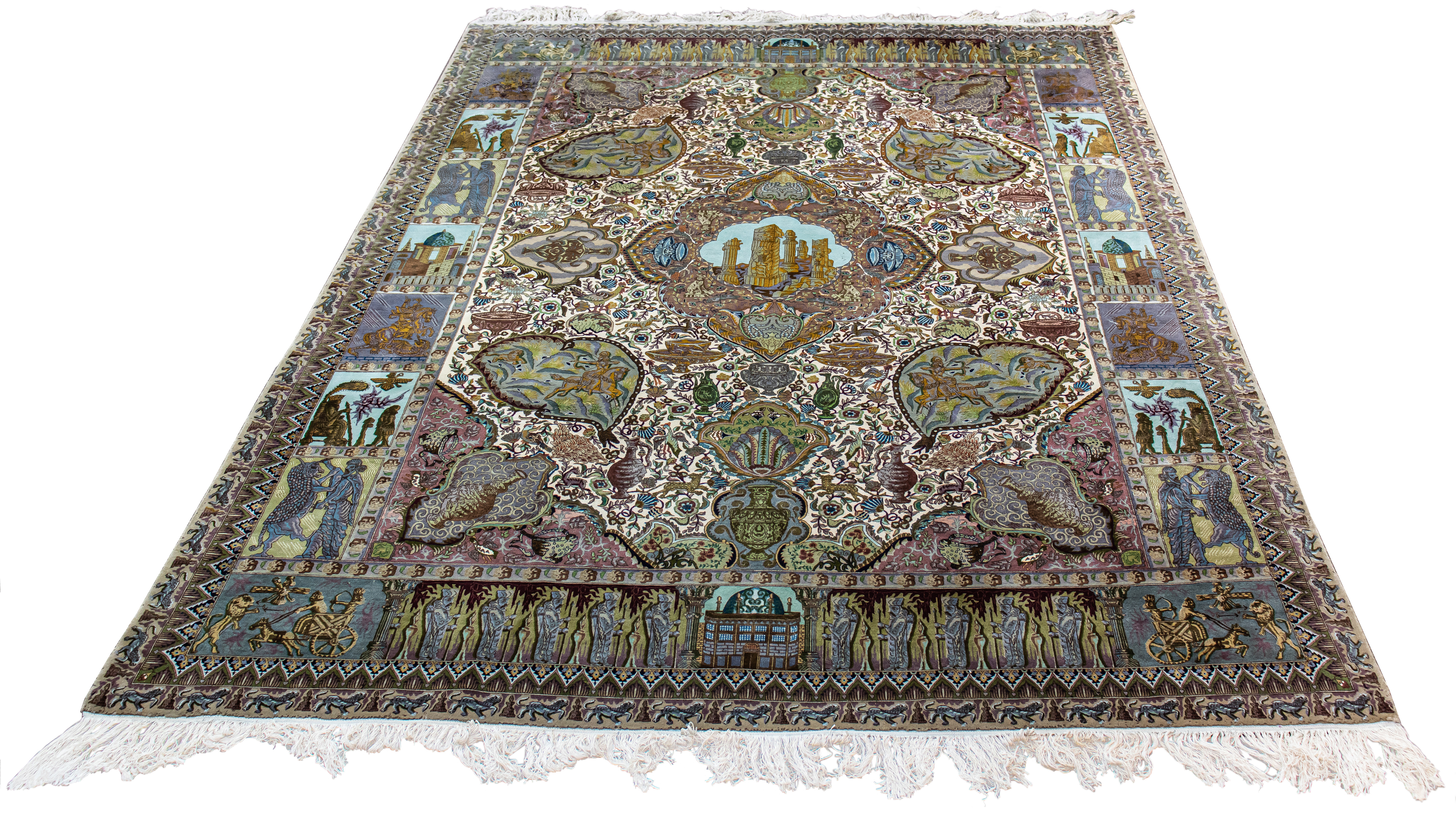 A PERSIAN SCENIC TABRIZ CARPET 3a352d