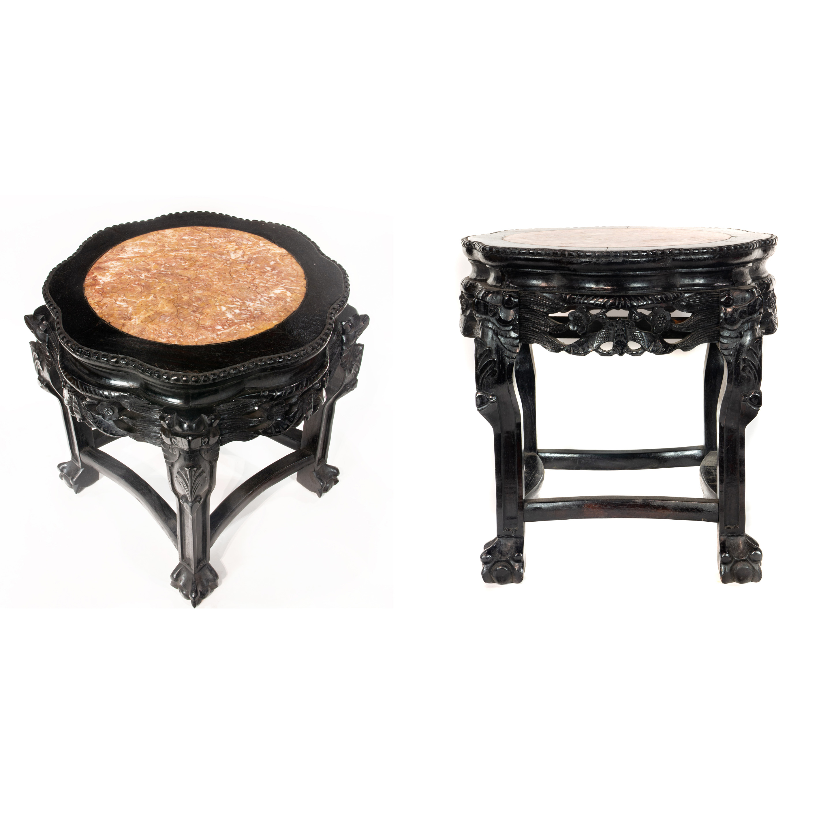 PAIR OF CHINESE MARBLE TOPPED HARDWOOD 3a3543