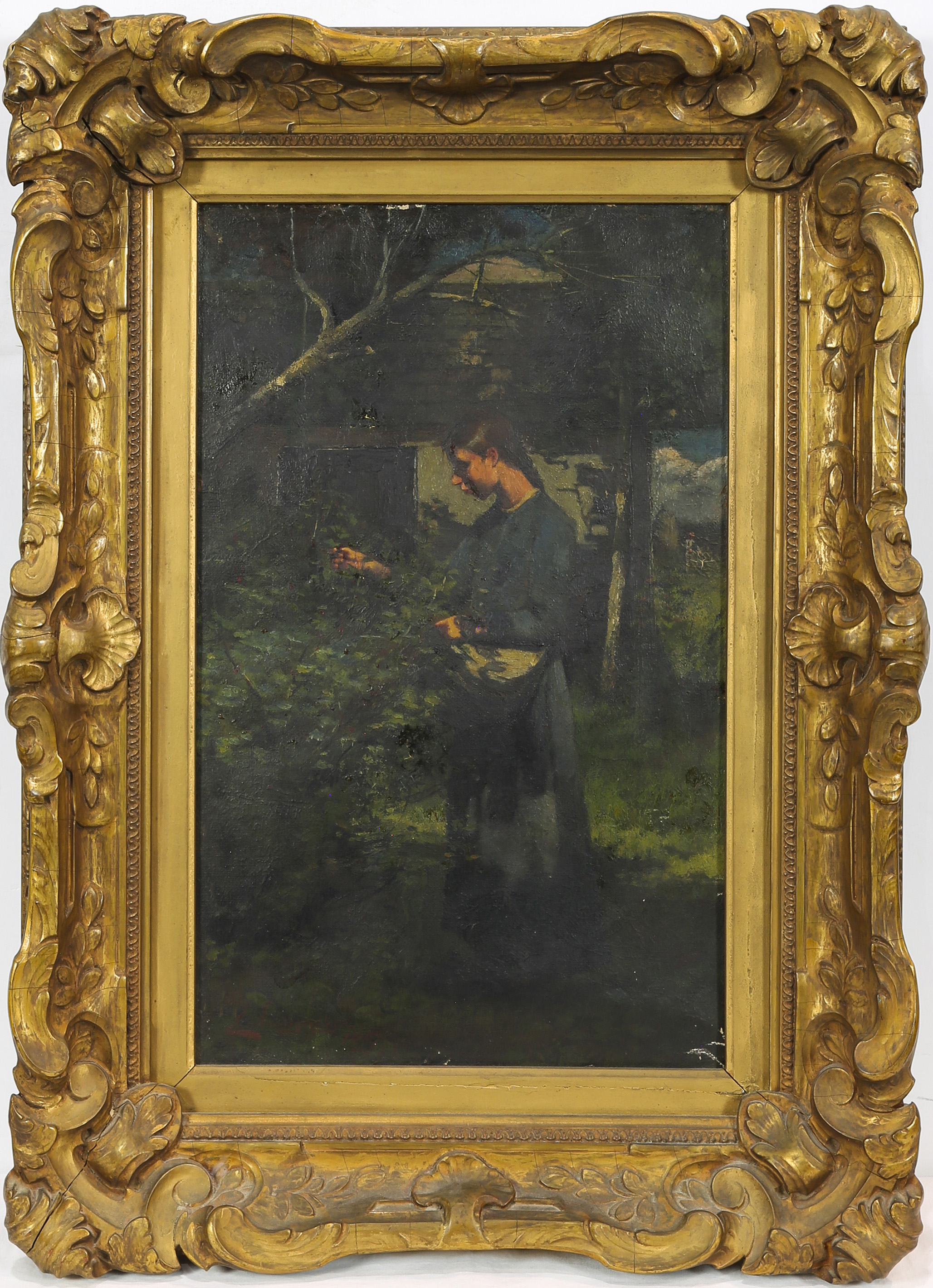 PAINTING YOUNG WOMAN PICKING BERRIES 3a358e