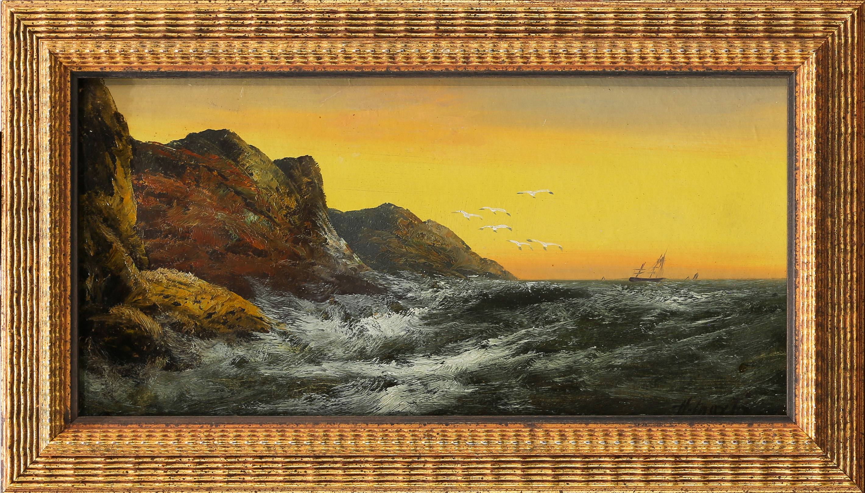 PAINTING, CRASHING WAVES AT SUNSET