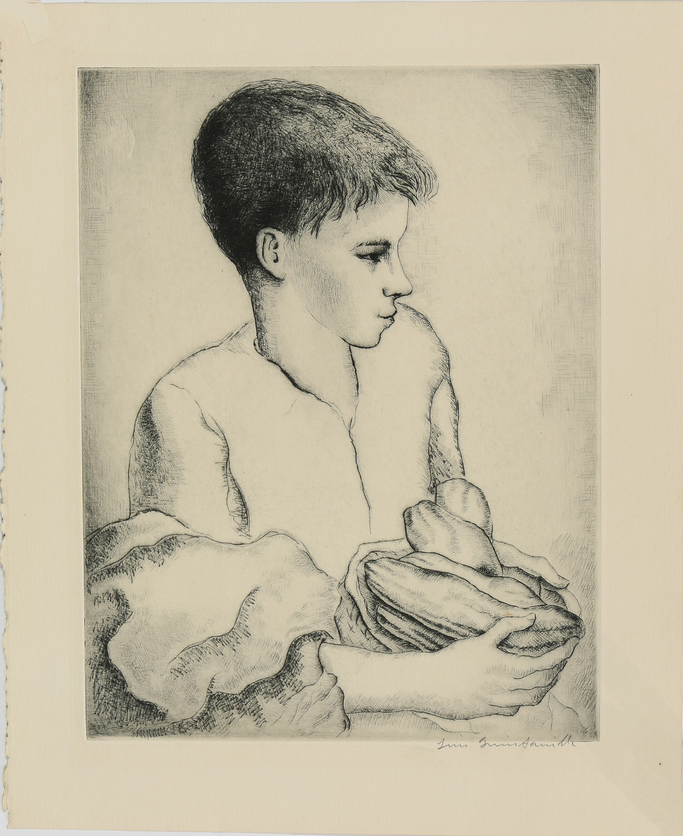 PRINT, YOUNG BOY WITH BOWL American