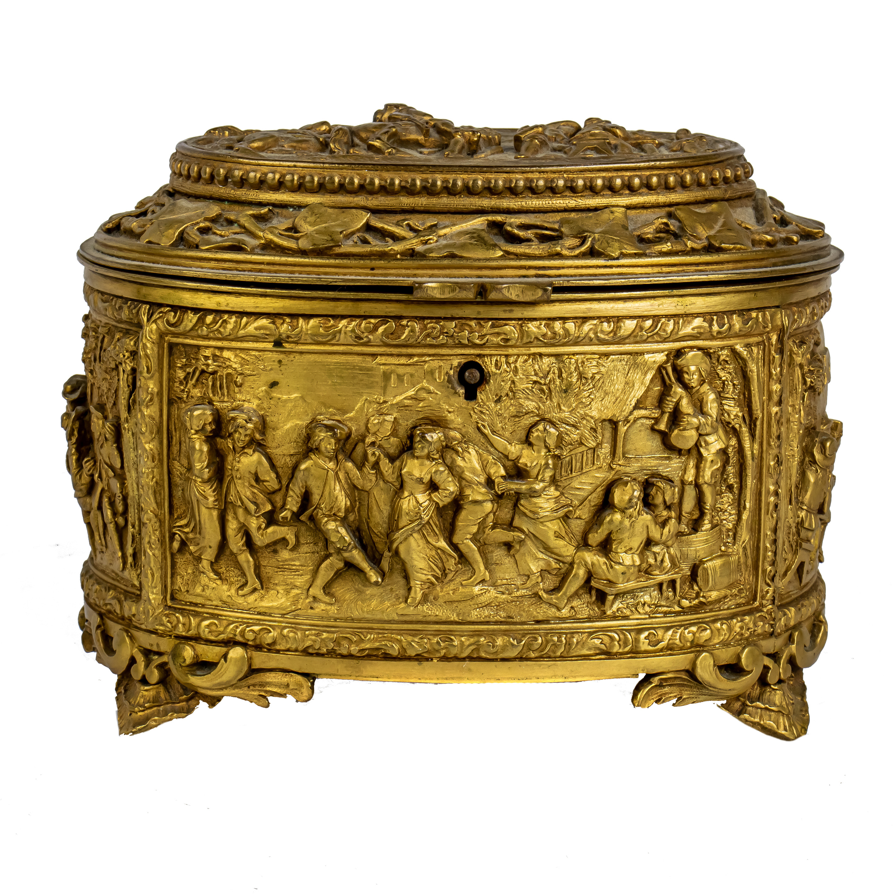 FRENCH GILT BRASS RELIEF DECORATED 3a3658