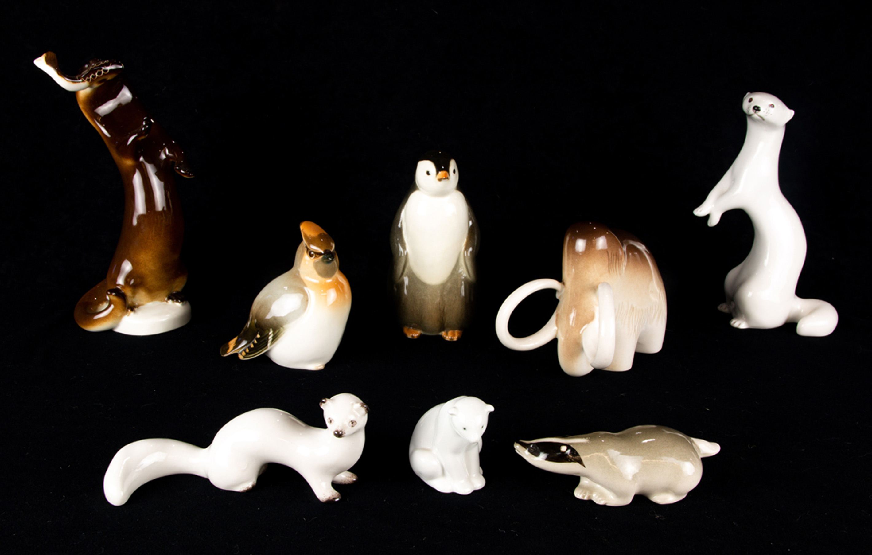 (LOT OF 8) SIX LOMONOSOV PORCELAIN ANIMALS