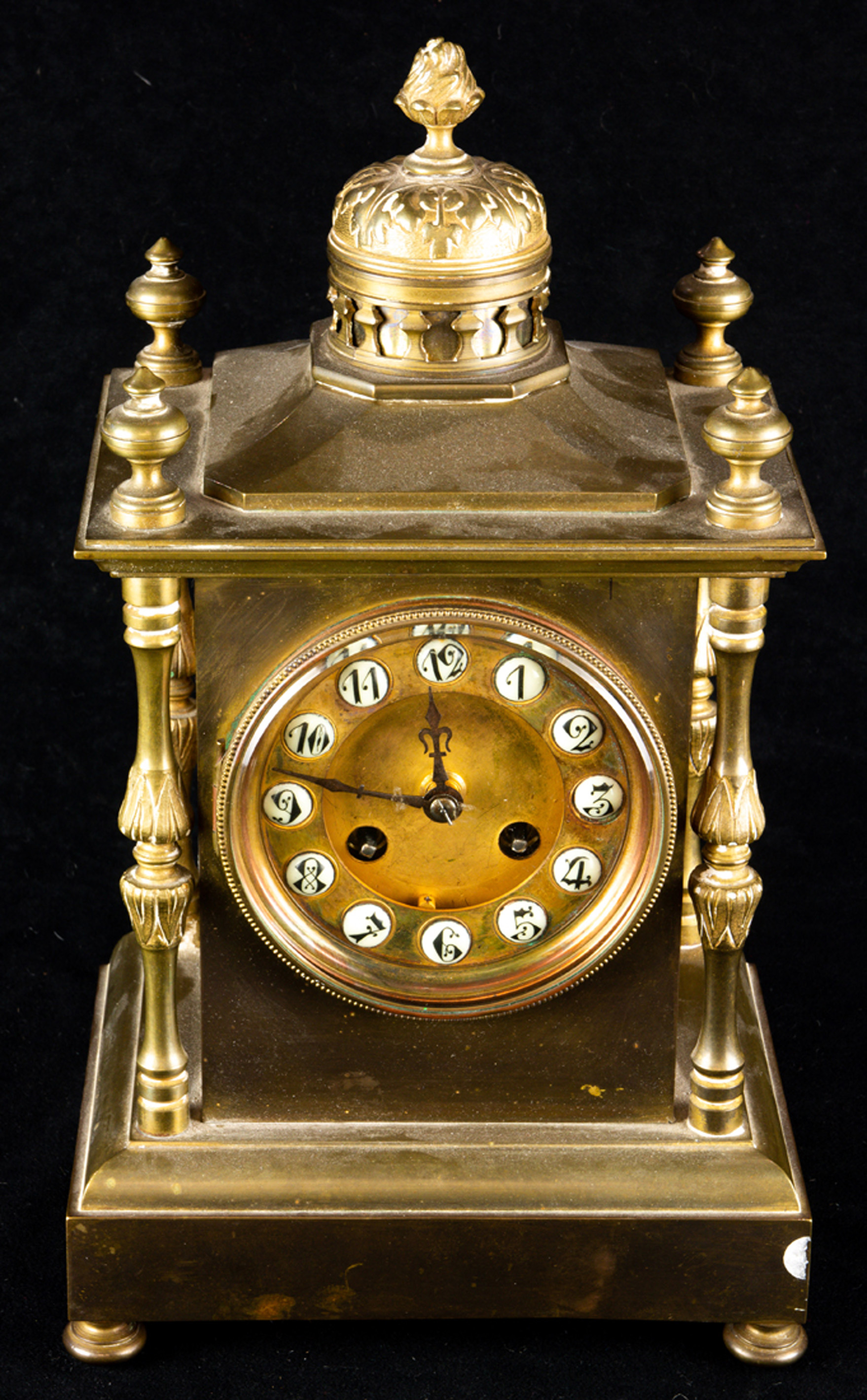 FRENCH BRASS ARCHITECTURAL MANTEL CLOCK