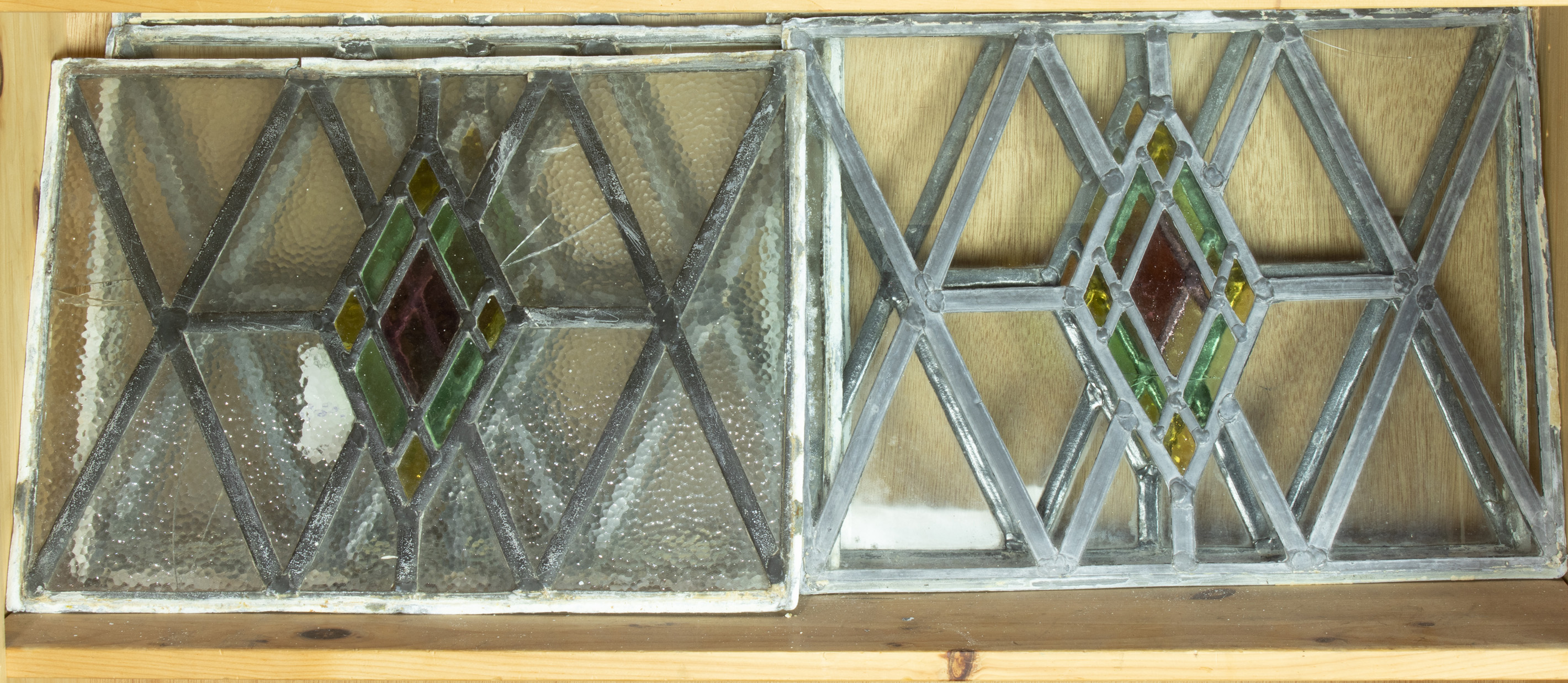  LOT OF 5 VINTAGE LEADED GLASS 3a369d