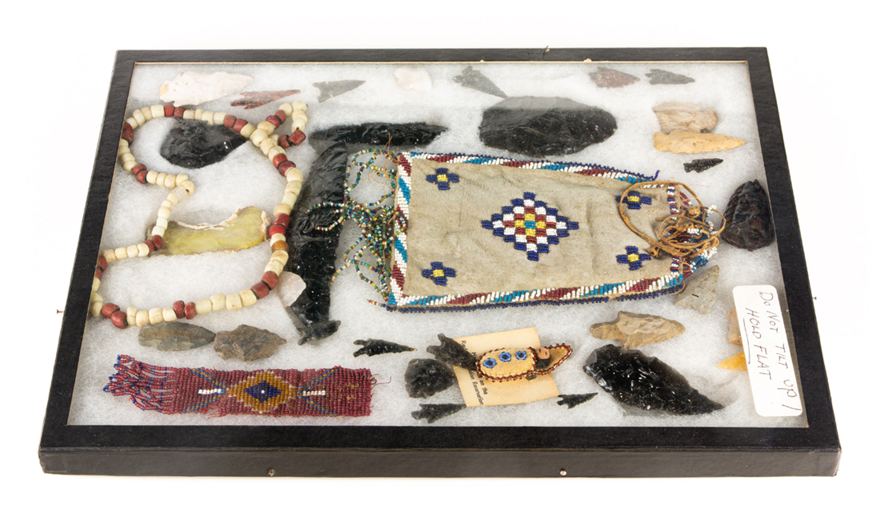 COLLECTION OF ARROWHEADS, BEADED LEATHER