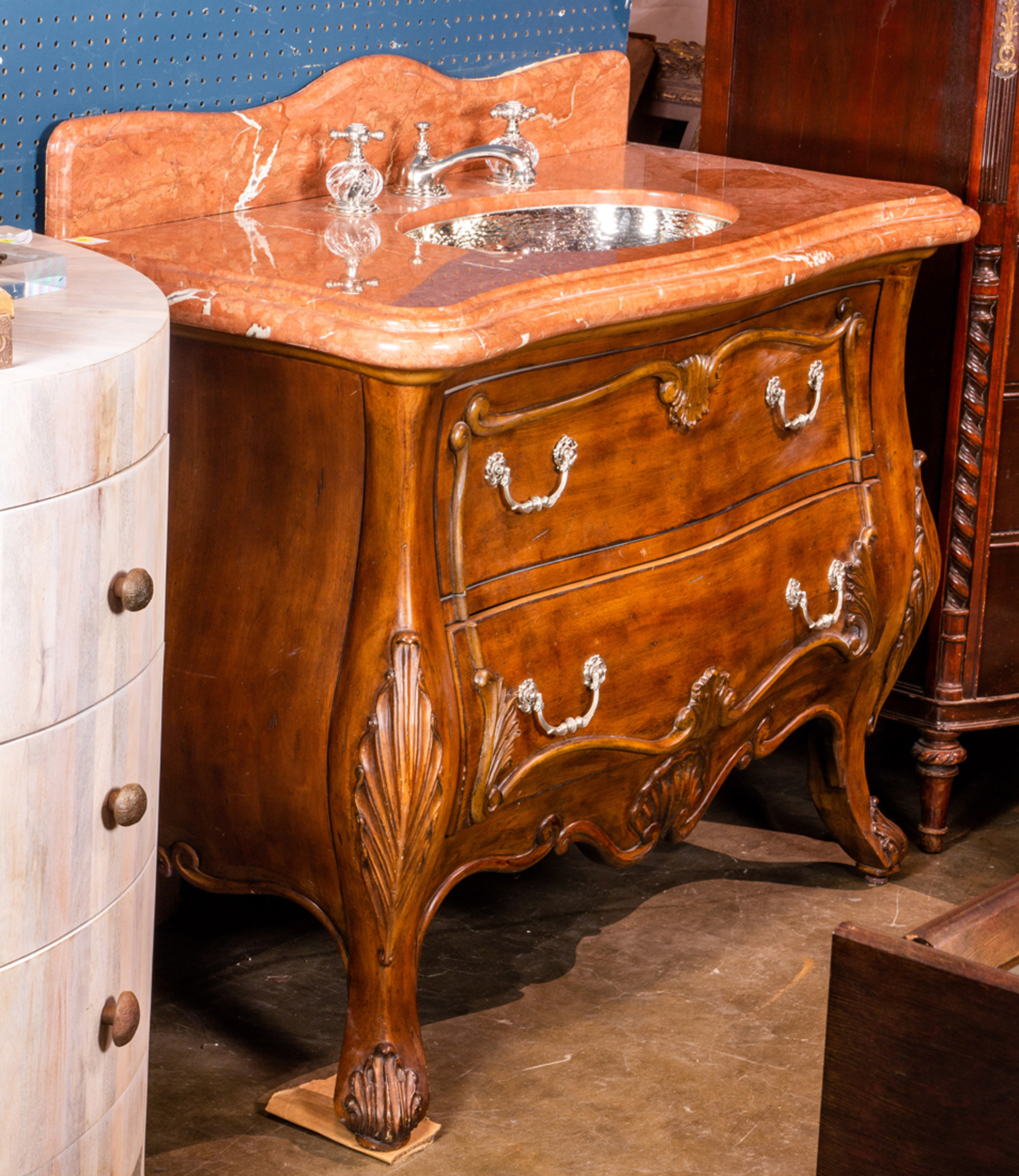 A MARBLE TOP  BOMBE COMMODE A marble