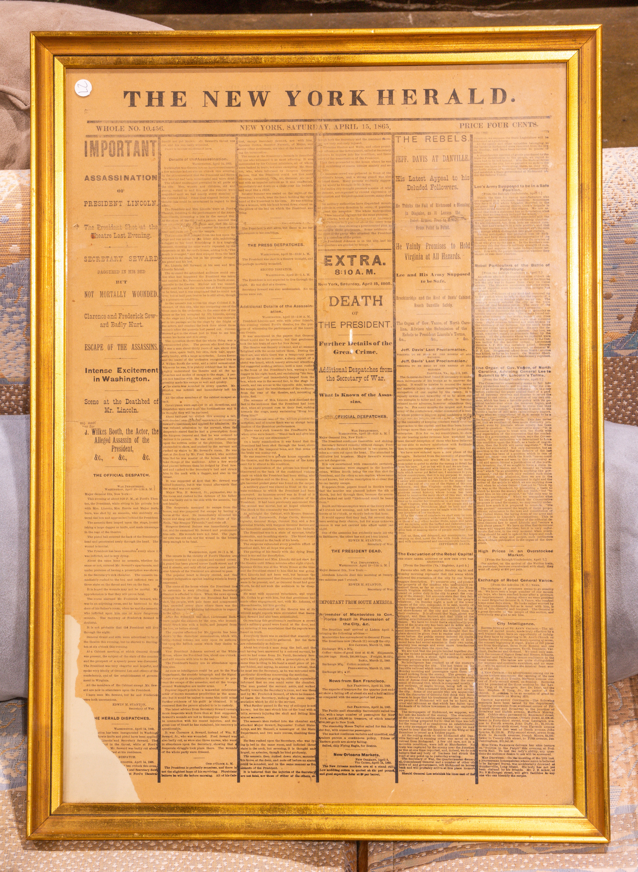 A FRAMED COPY OF THE NEW YORK HERALD 3a3735