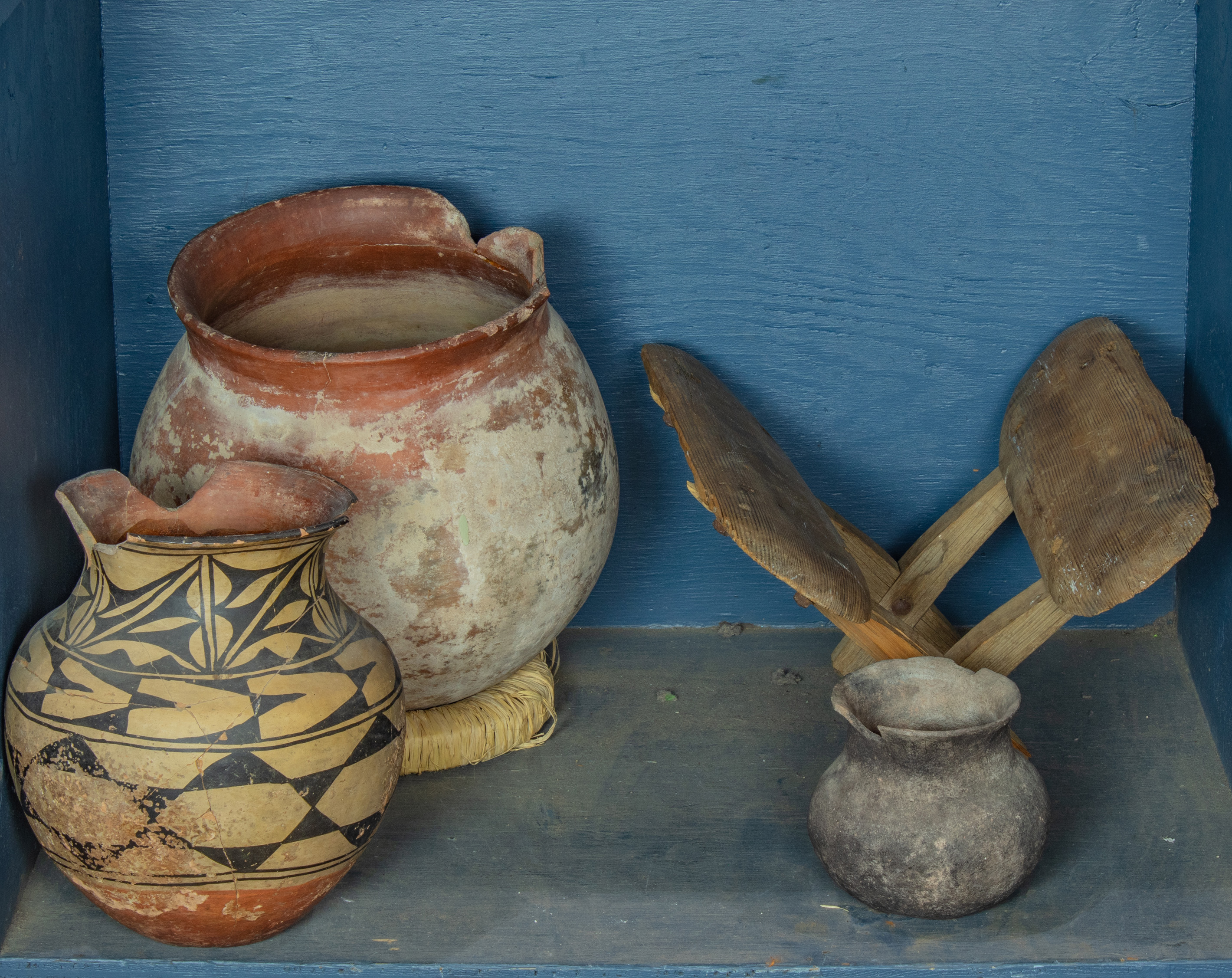 ONE SHELF OF MOSTLY POTTERY One