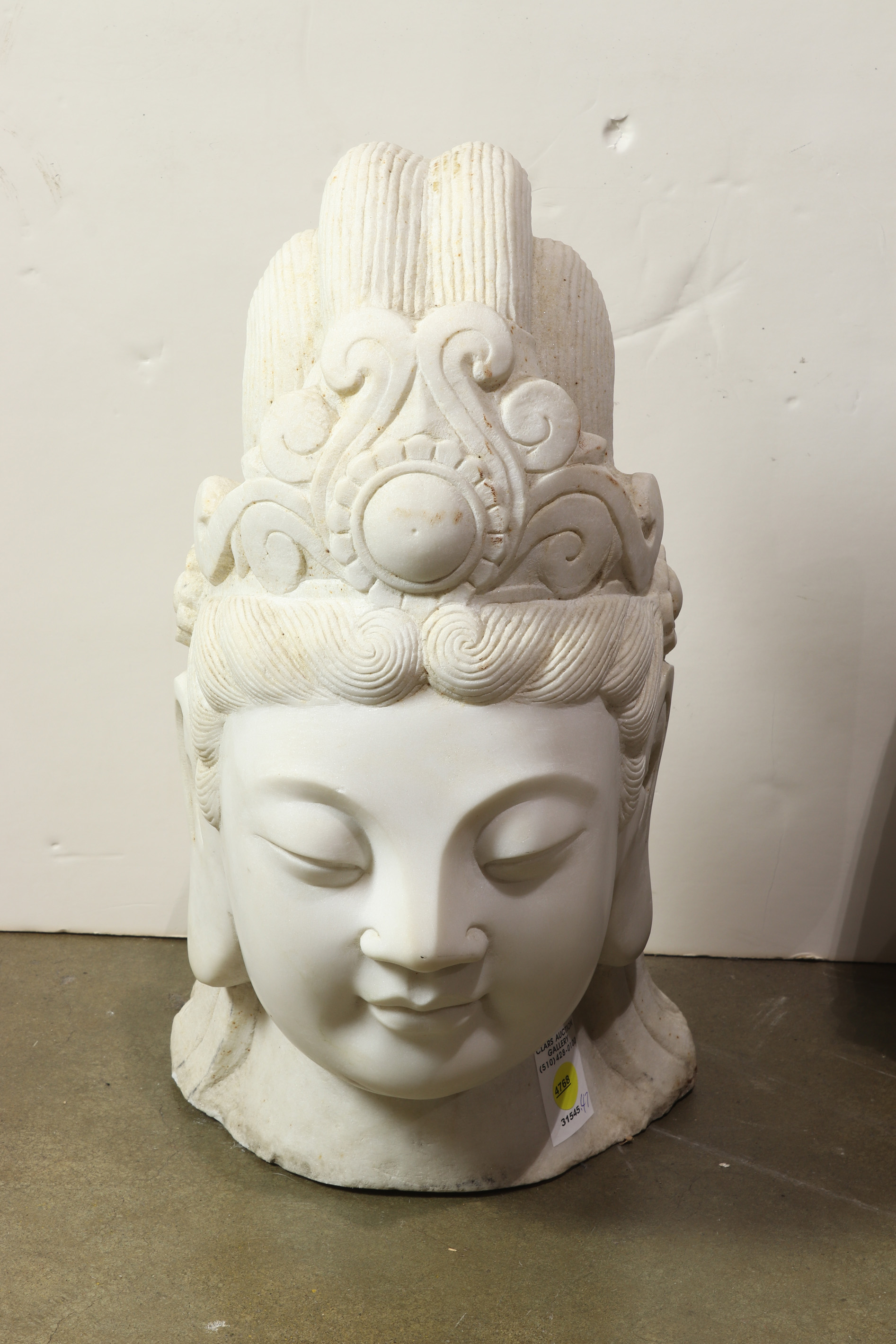 CHINESE WHITE MARBLE HEAD OF GUANYIN