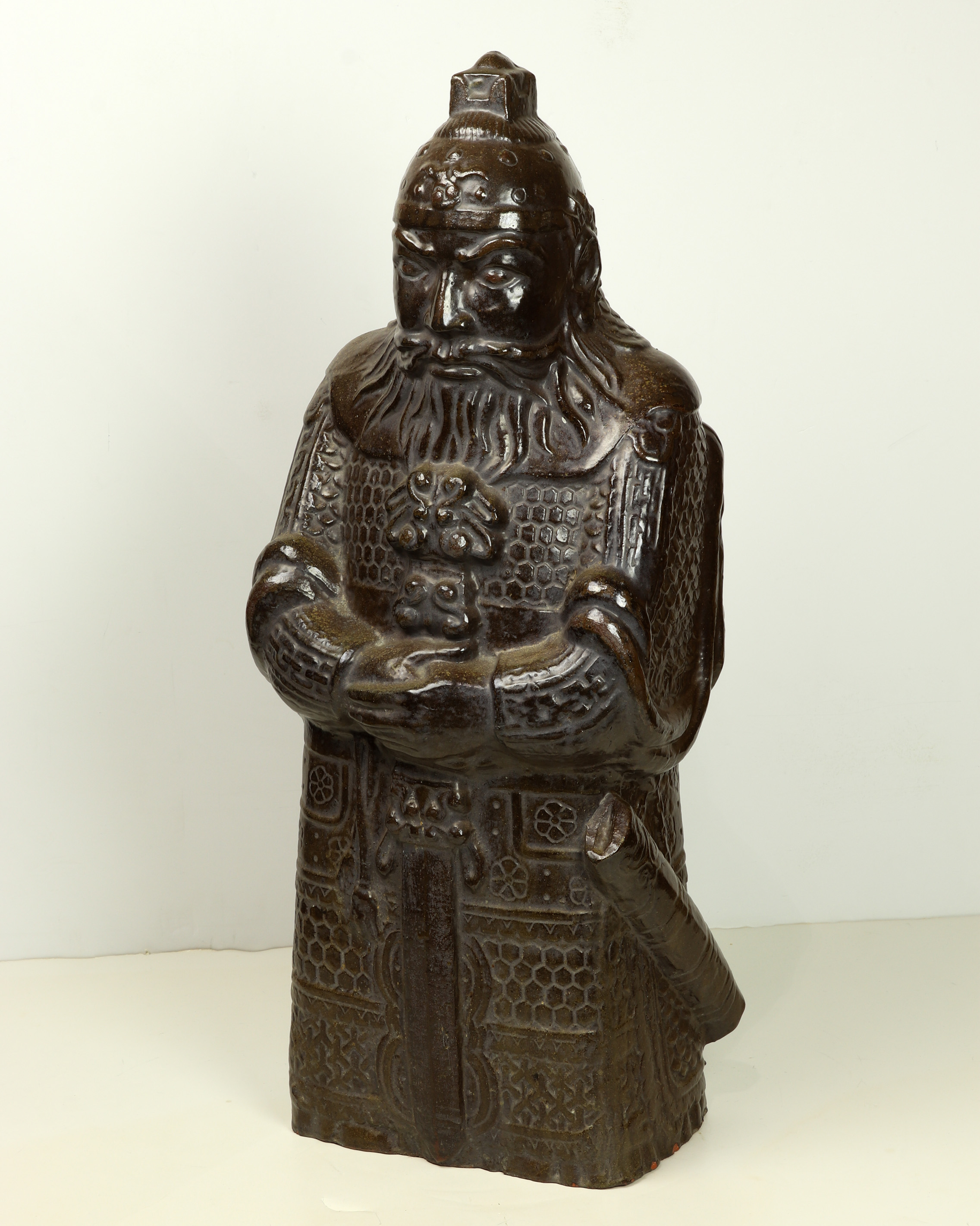 CHINESE BROWN GLAZED POTTERY WARRIOR