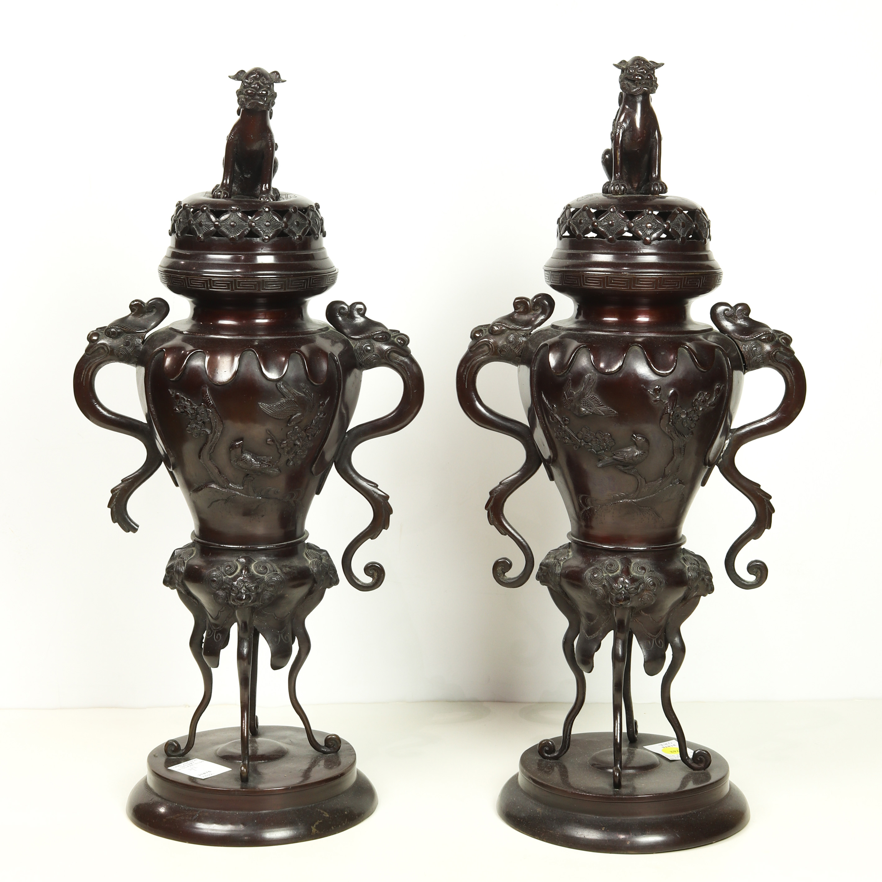 PAIR OF JAPANESE PATINATED BRONZE