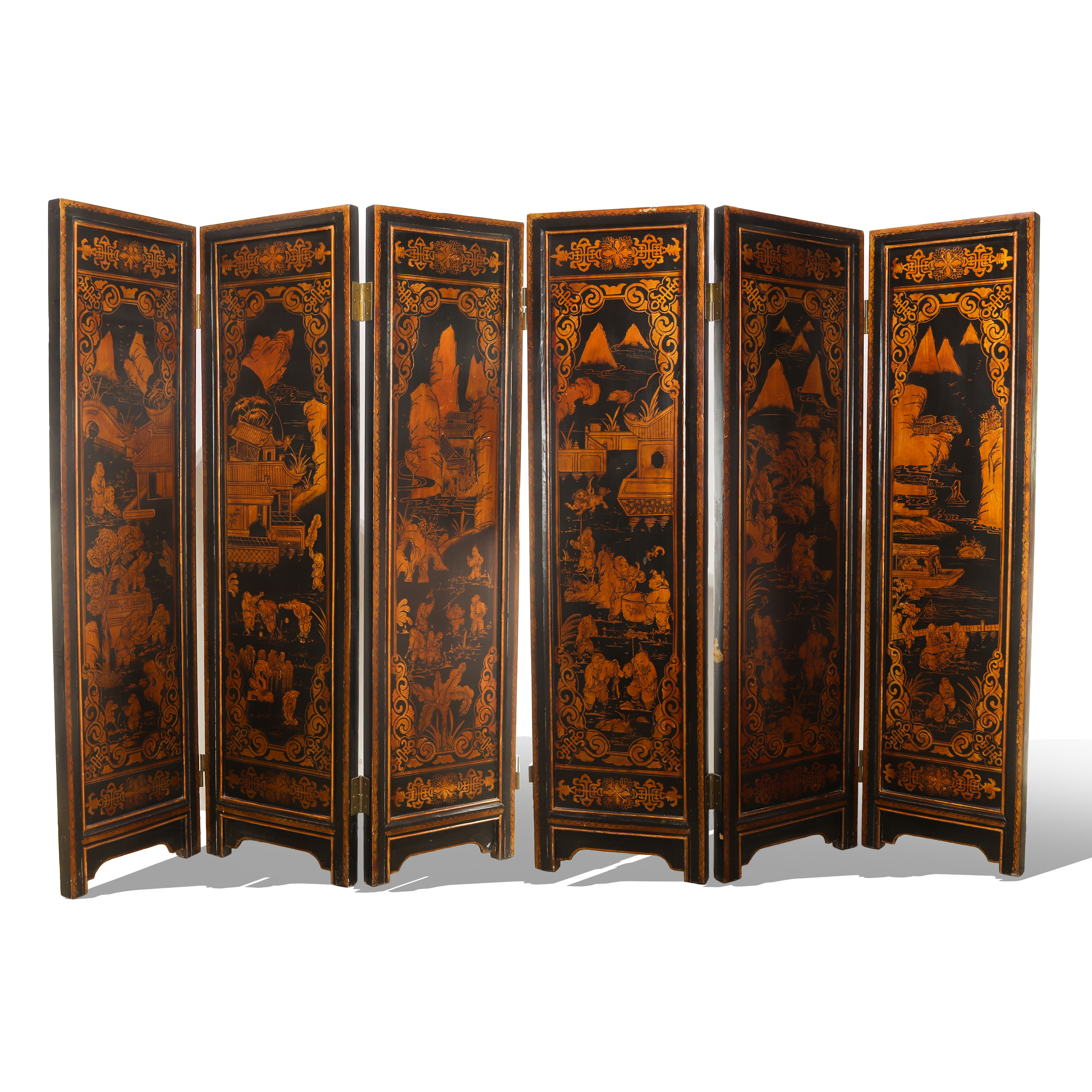 CHINESE SIX PANEL GILT LACQUERED 3a37ec