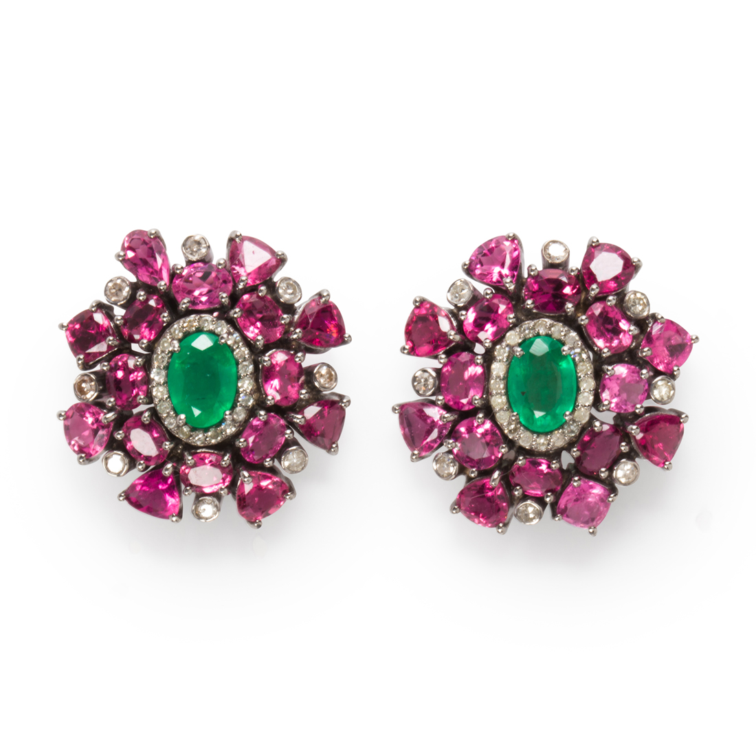 A PAIR OF EMERALD, PINK TOURMALINE