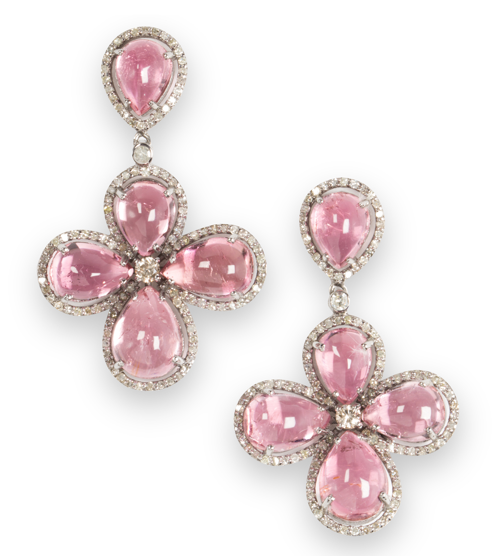 A PAIR OF PINK TOURMALINE AND DIAMOND 3a3834