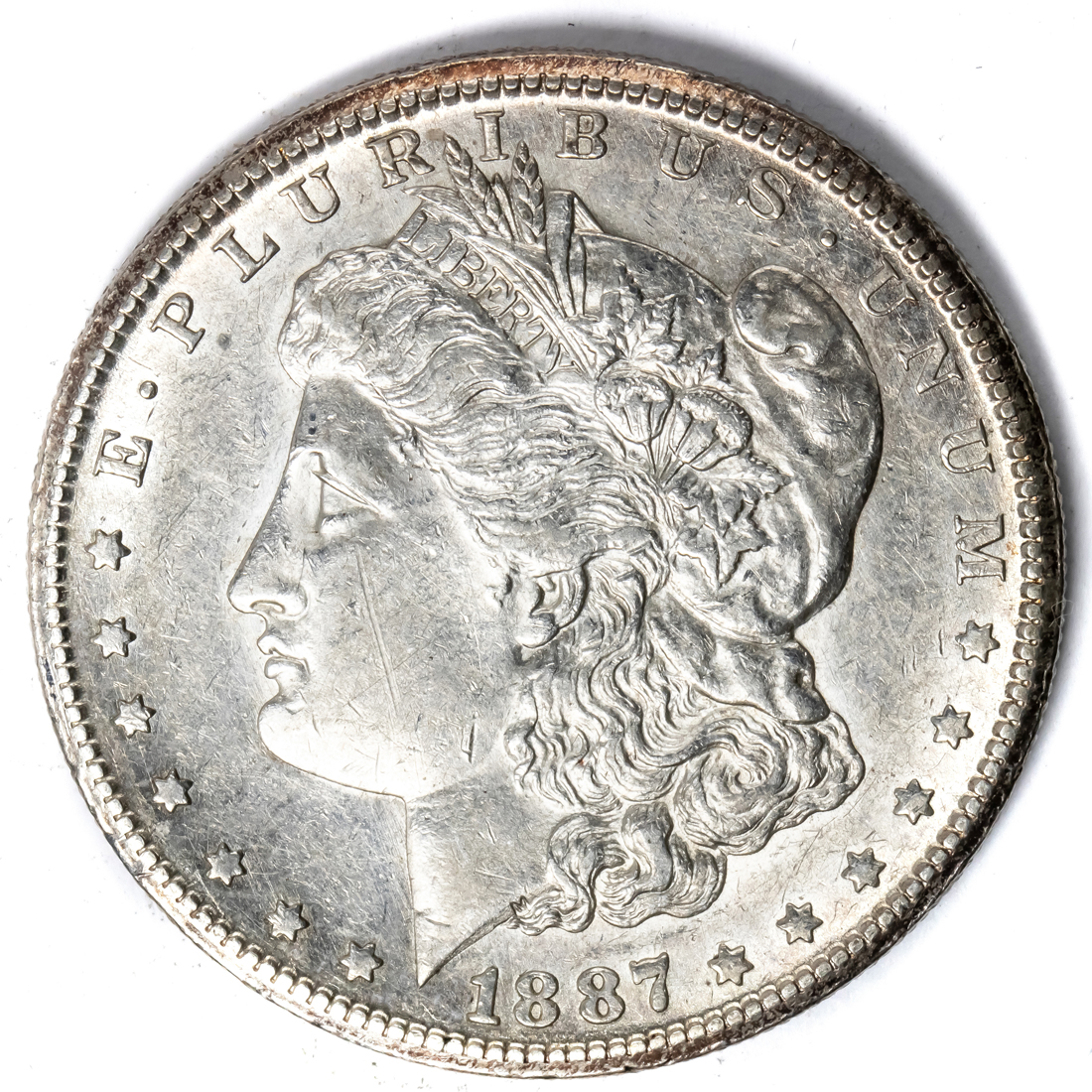 1887S MORGAN SILVER DOLLAR, AU/BU