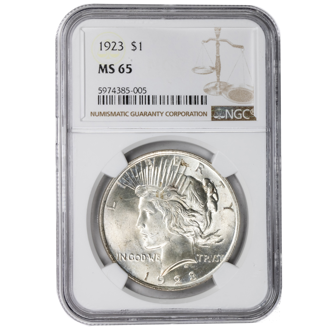 1923 PEACE DOLLAR, NGC MS65 1923