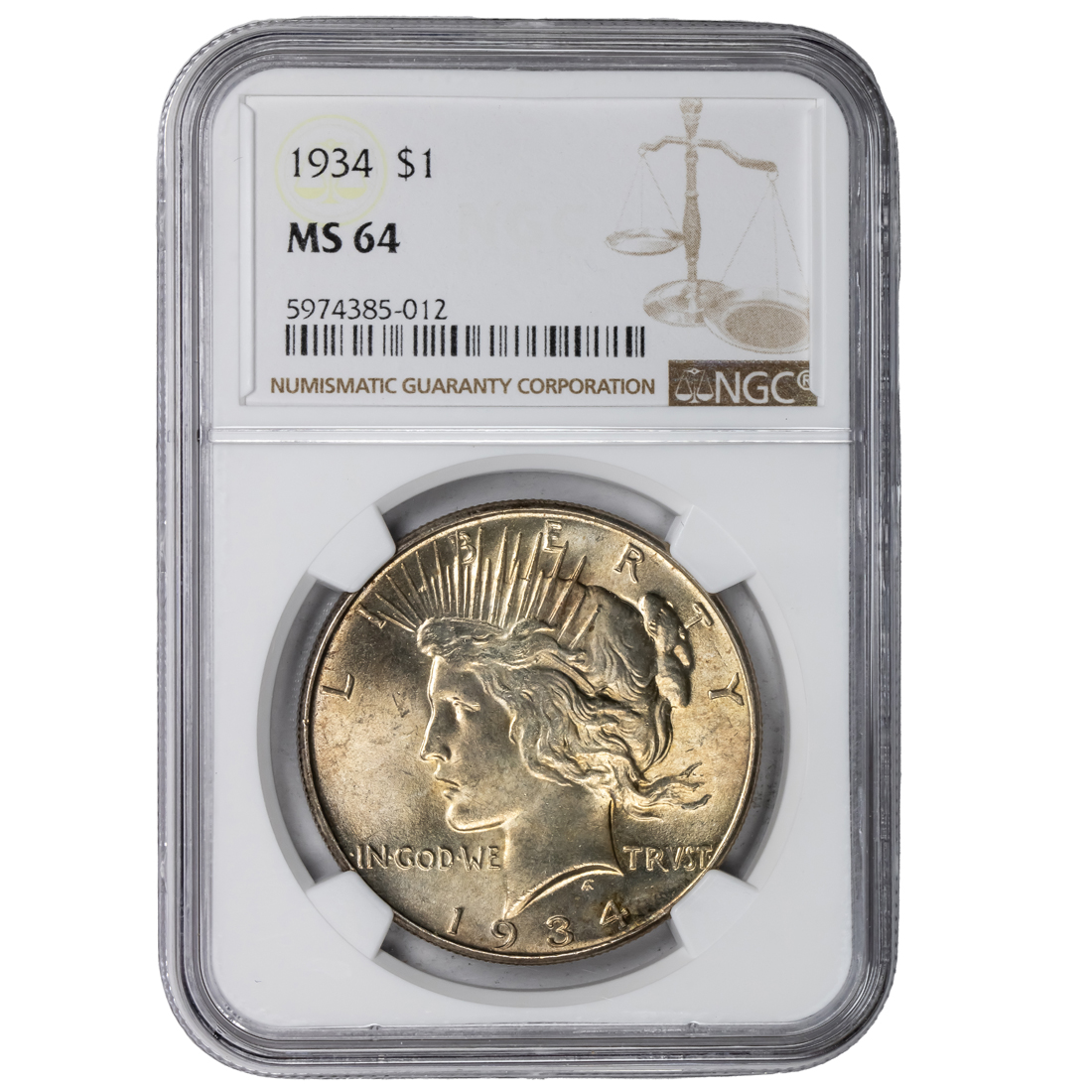 1934 PEACE DOLLAR NGC MS64 1934