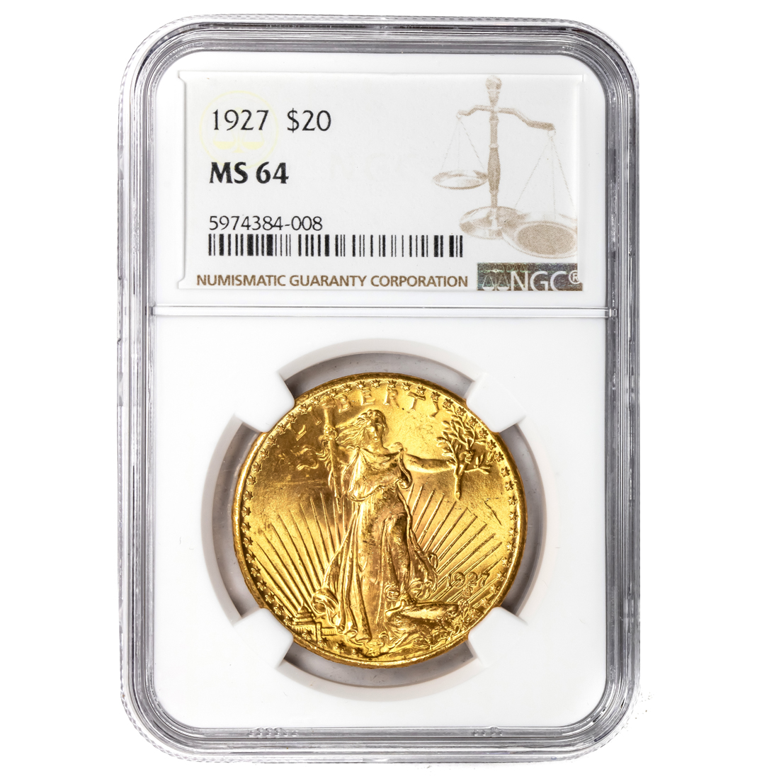1927 $20 GOLD ST  GAUDENS NGC MS64