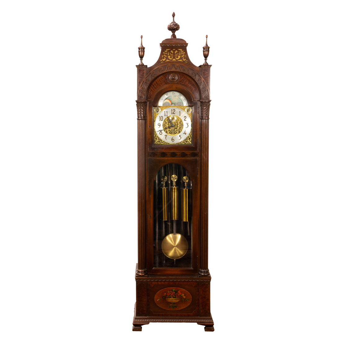 A COLONIAL SEVEN TUBE TALL CASE CLOCK