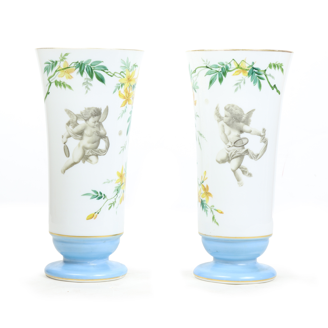 PAIR OF VICTORIAN ENAMELED GLASS
