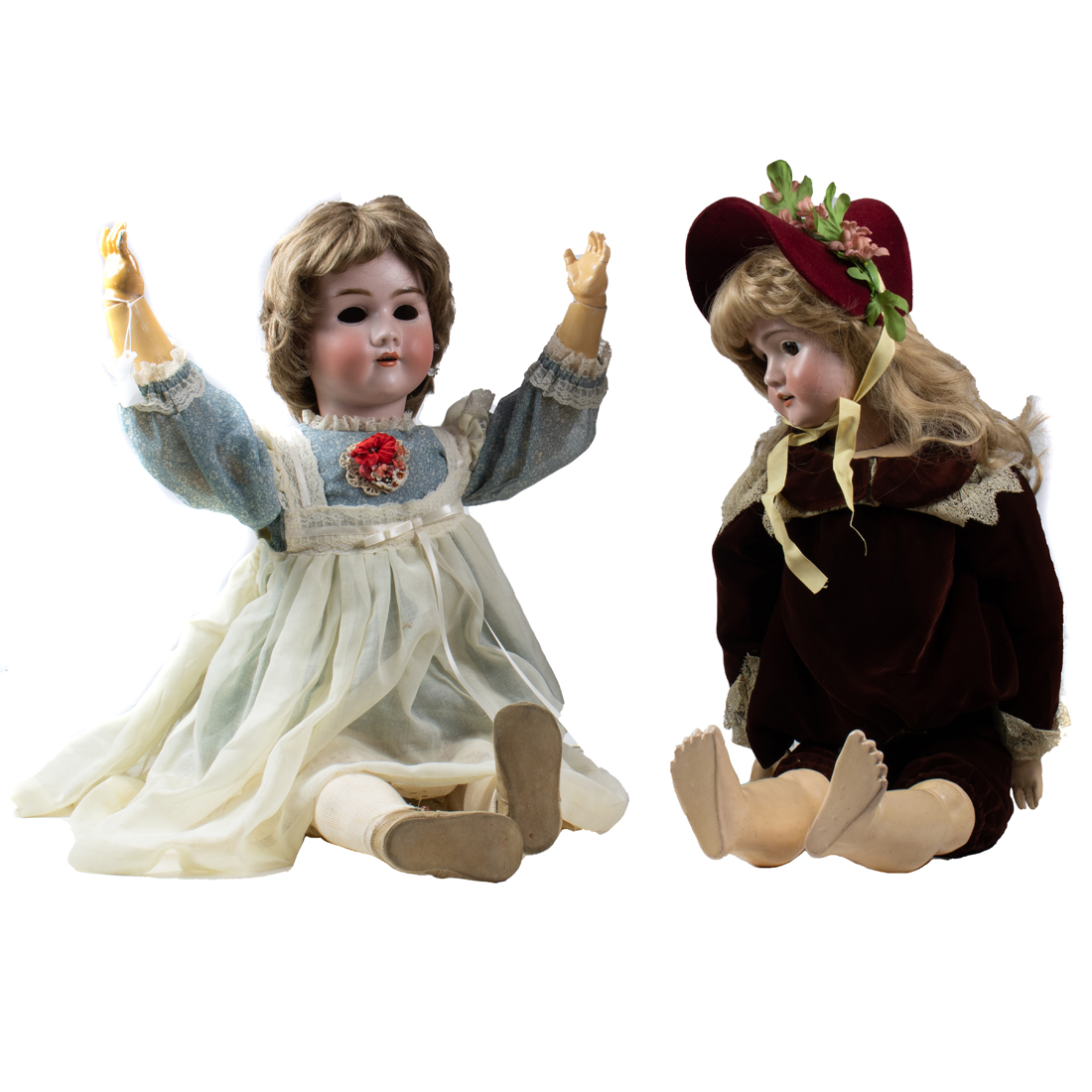 (LOT OF 2) GERMAN BISQUE HEAD LADY DOLLS: