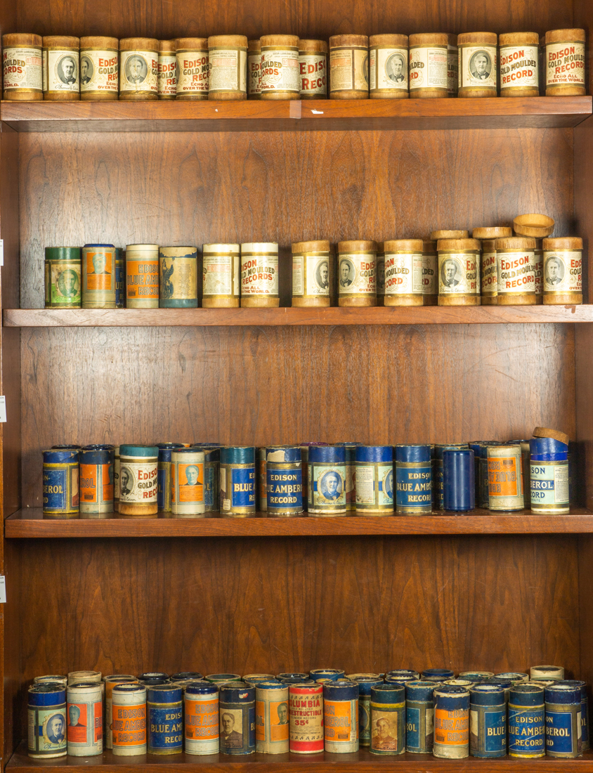 THREE SHELVES OF CYLINDER RECORDS 3a3ae6