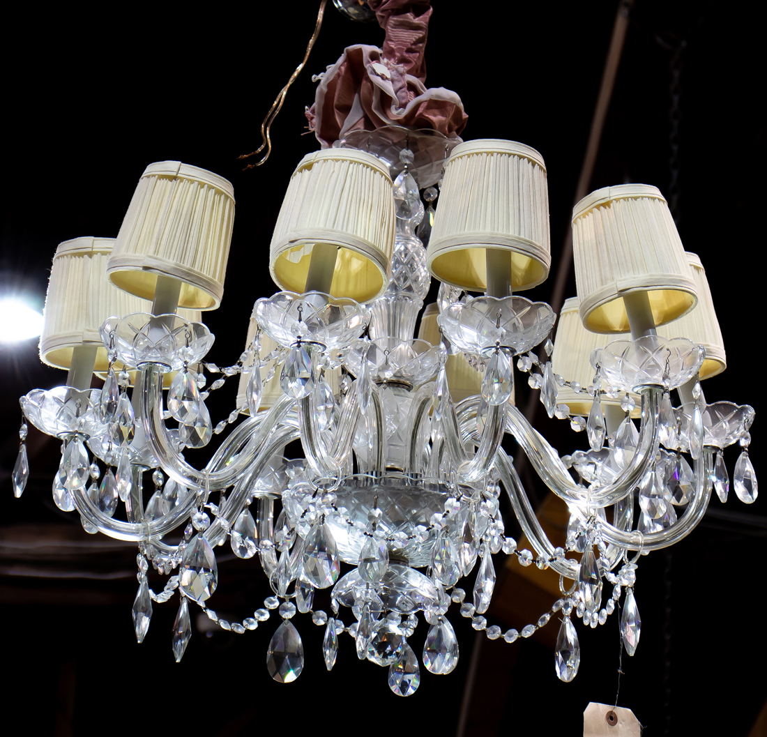 A FRENCH TEN LIGHT CRYSTAL CHANDELIER