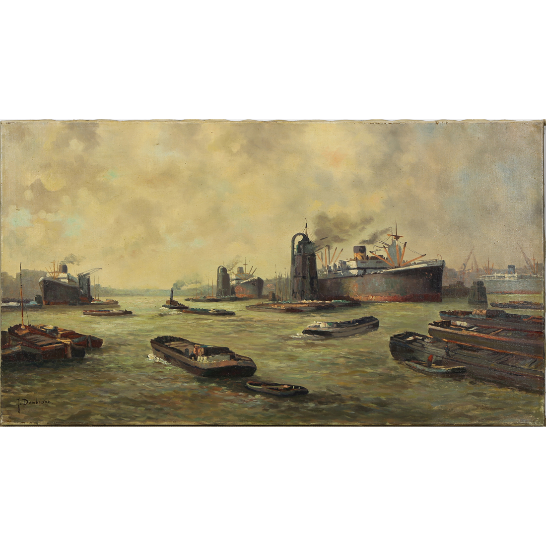 PAINTING, CARGO SHIPS IN PORT European