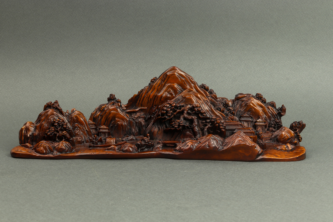 CHINESE BOXWOOD CARVING OF LANDSCAPE