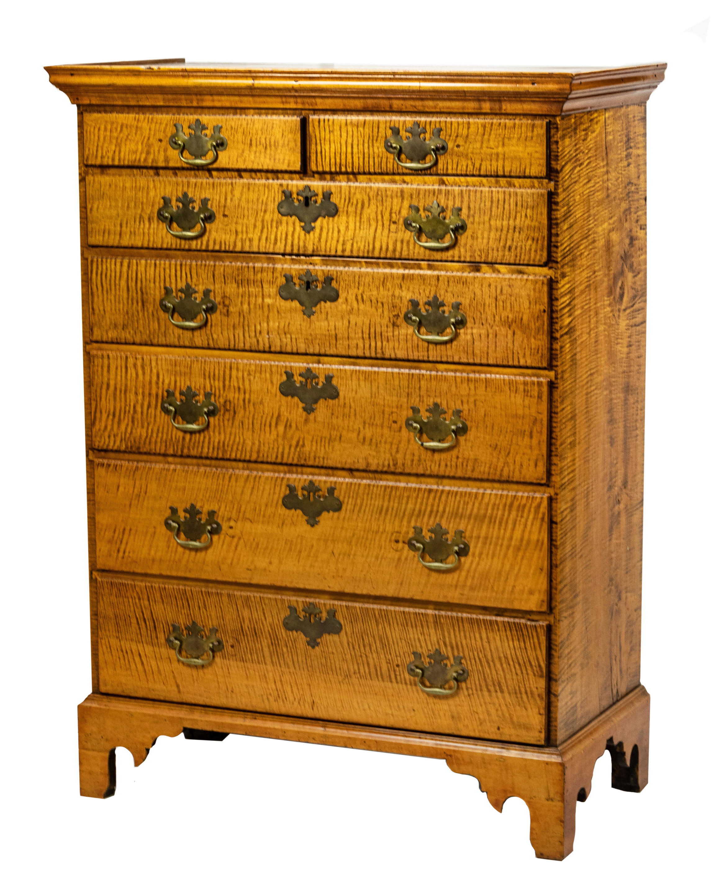 A CHIPPENDALE TIGER MAPLE CHEST 3a3d92