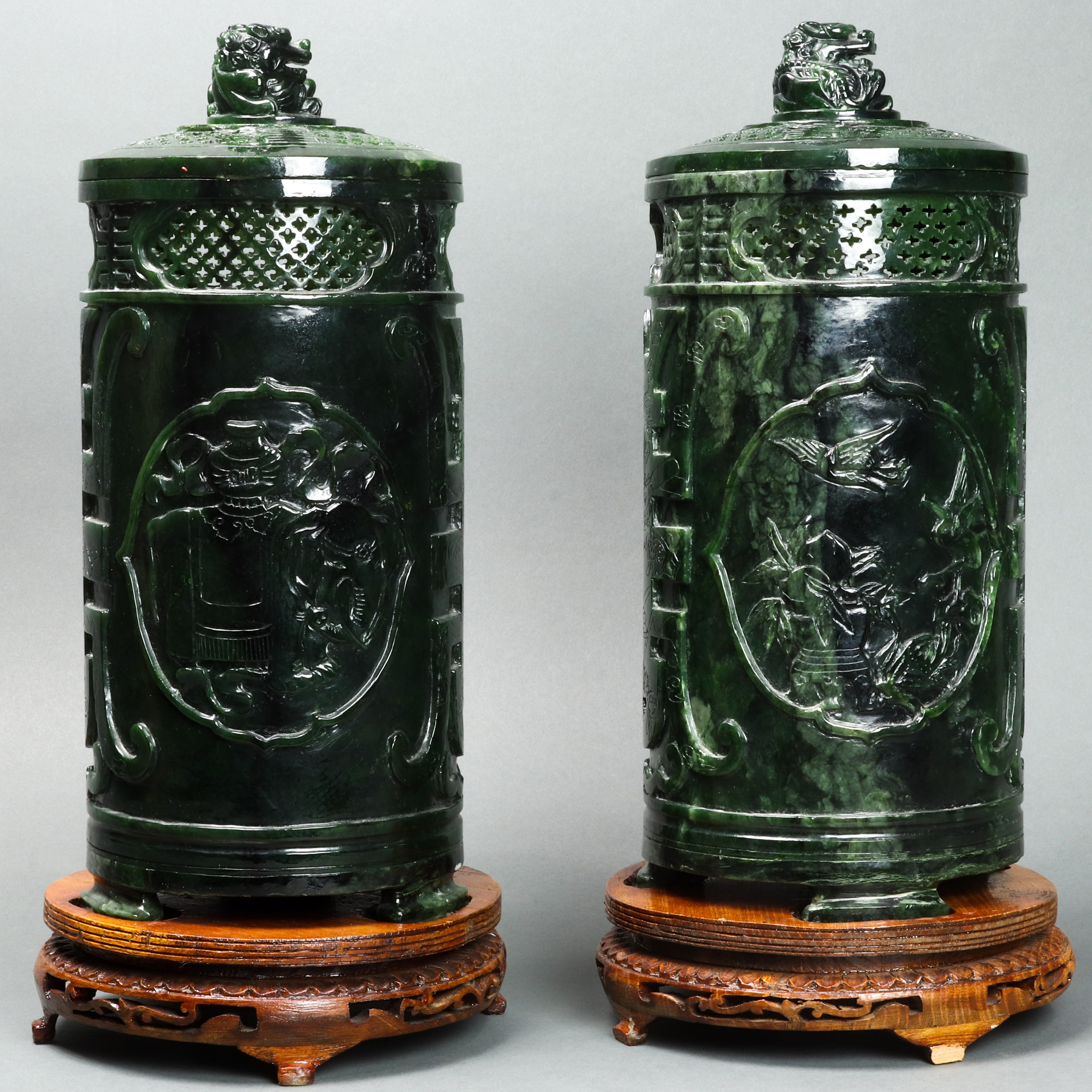 PAIR OF CHINESE SPINACH JADE PERFUMIERS 3a3e88