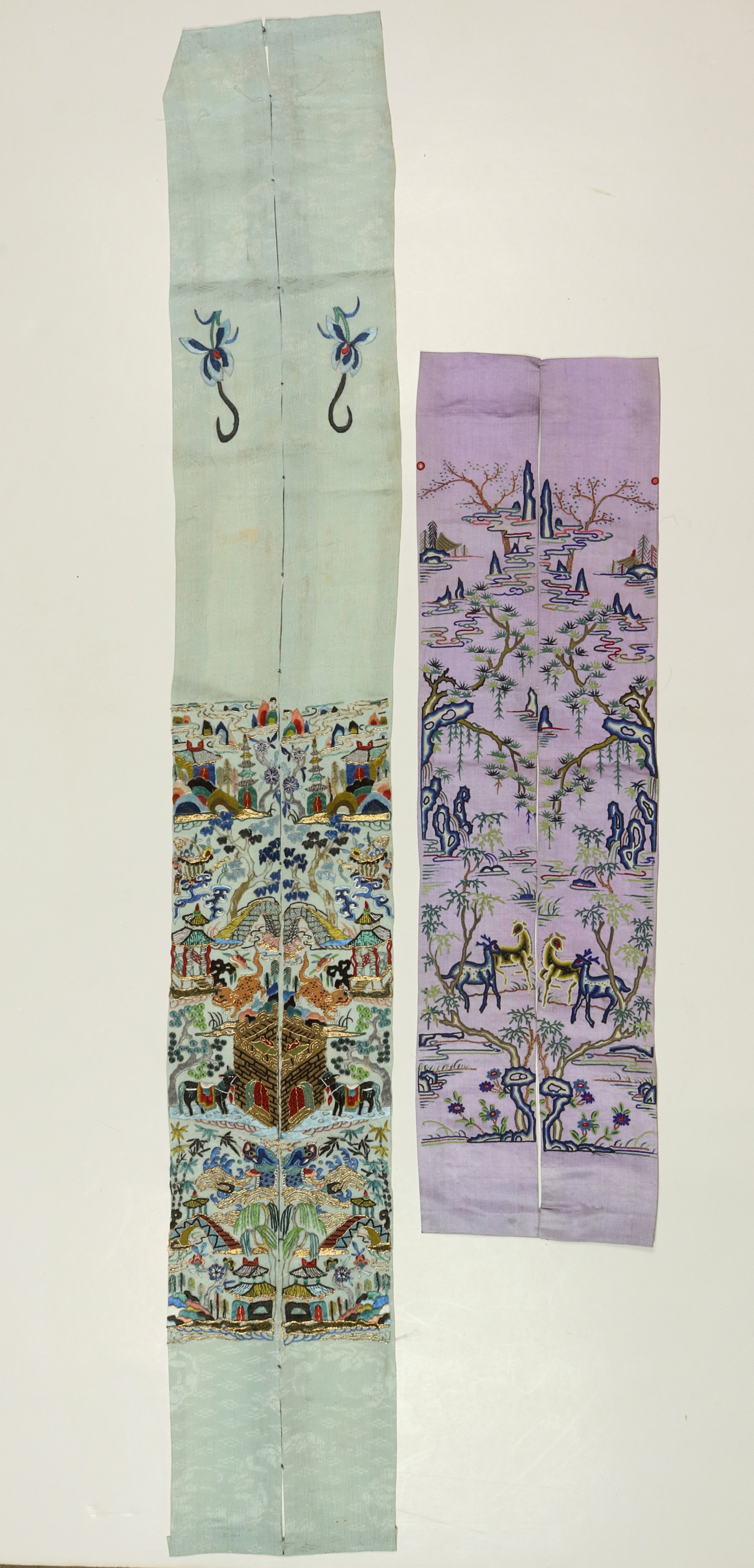 TWO PAIRS OF CHINESE EMBROIDERED