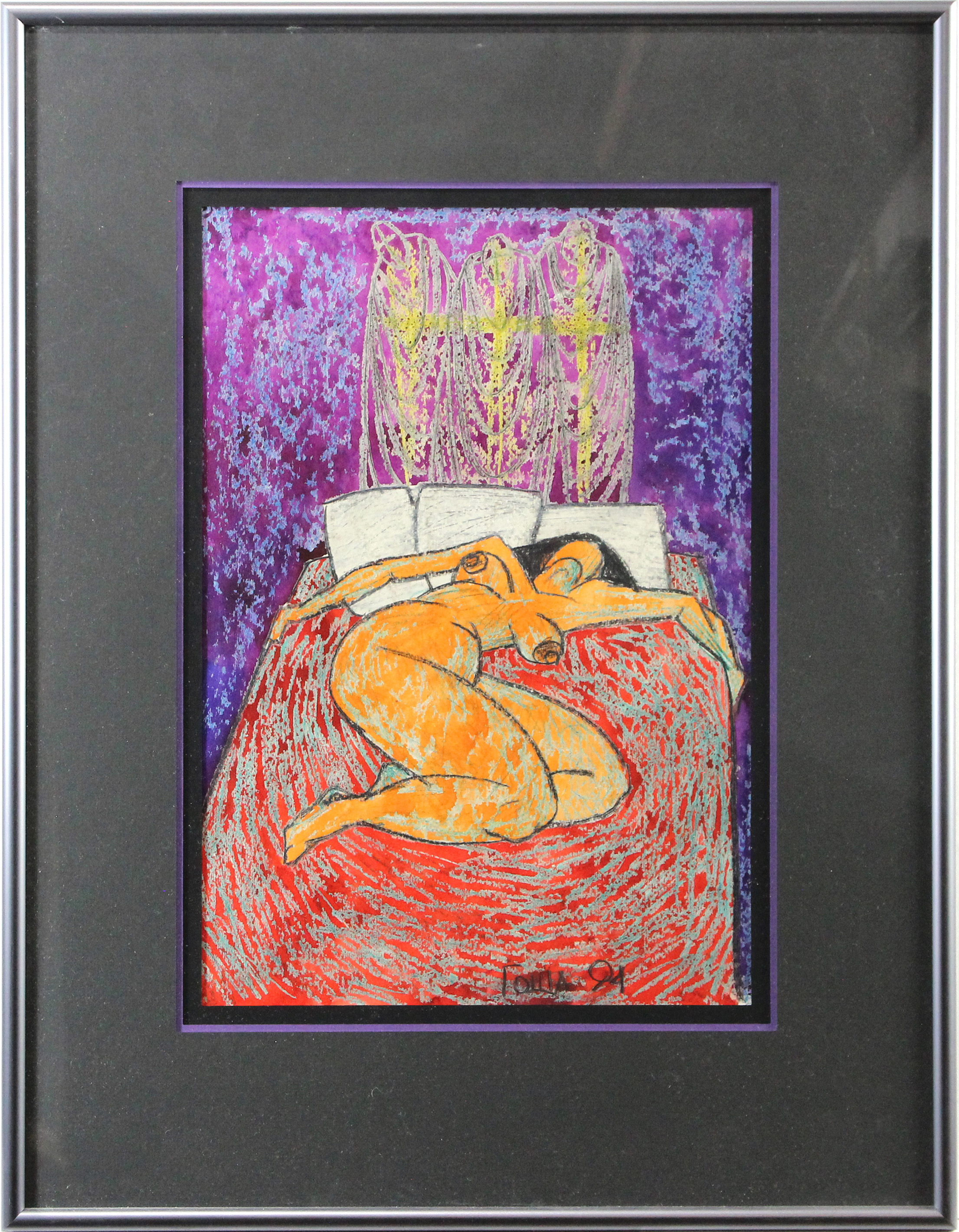 MIXED MEDIA, NUDE ON BED American
