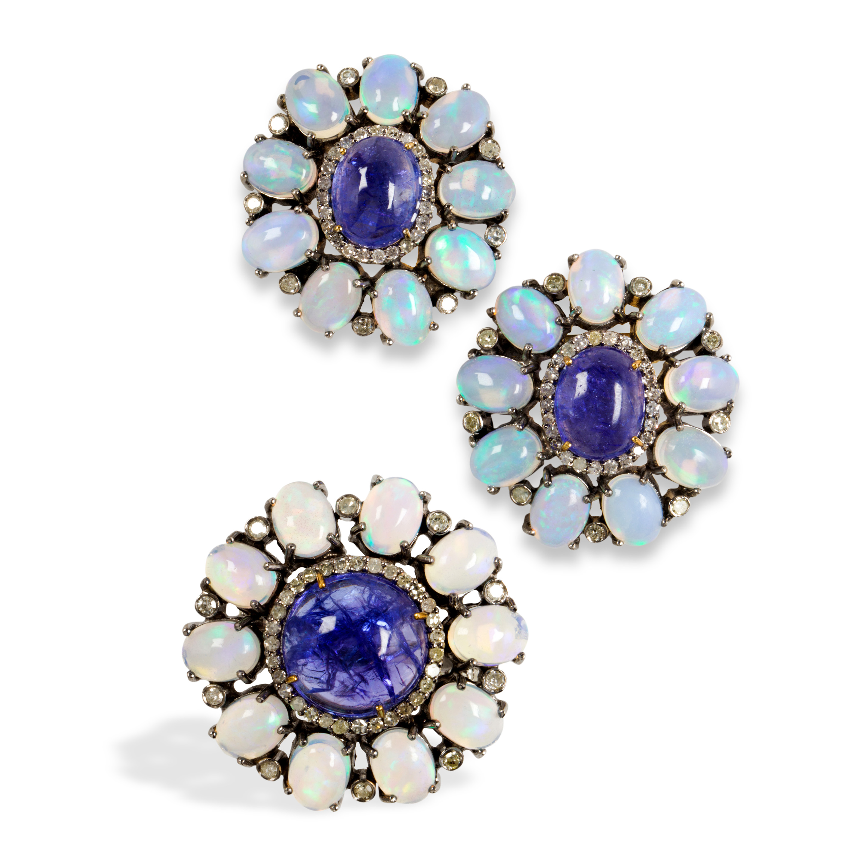 A PAIR OF TANZANITE OPAL AND DIAMOND 3a41a9