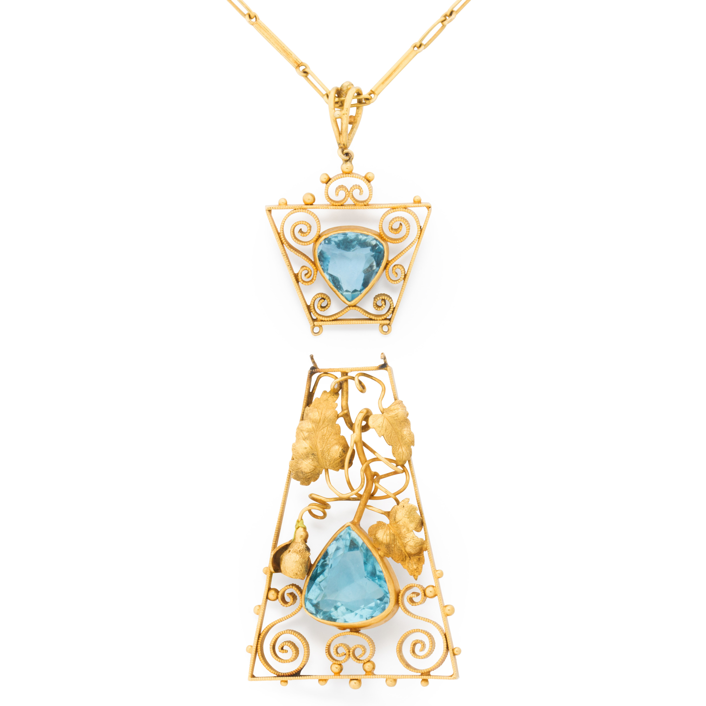 A BLUE TOPAZ AND GOLD PENDANT NECKLACE 3a41c1