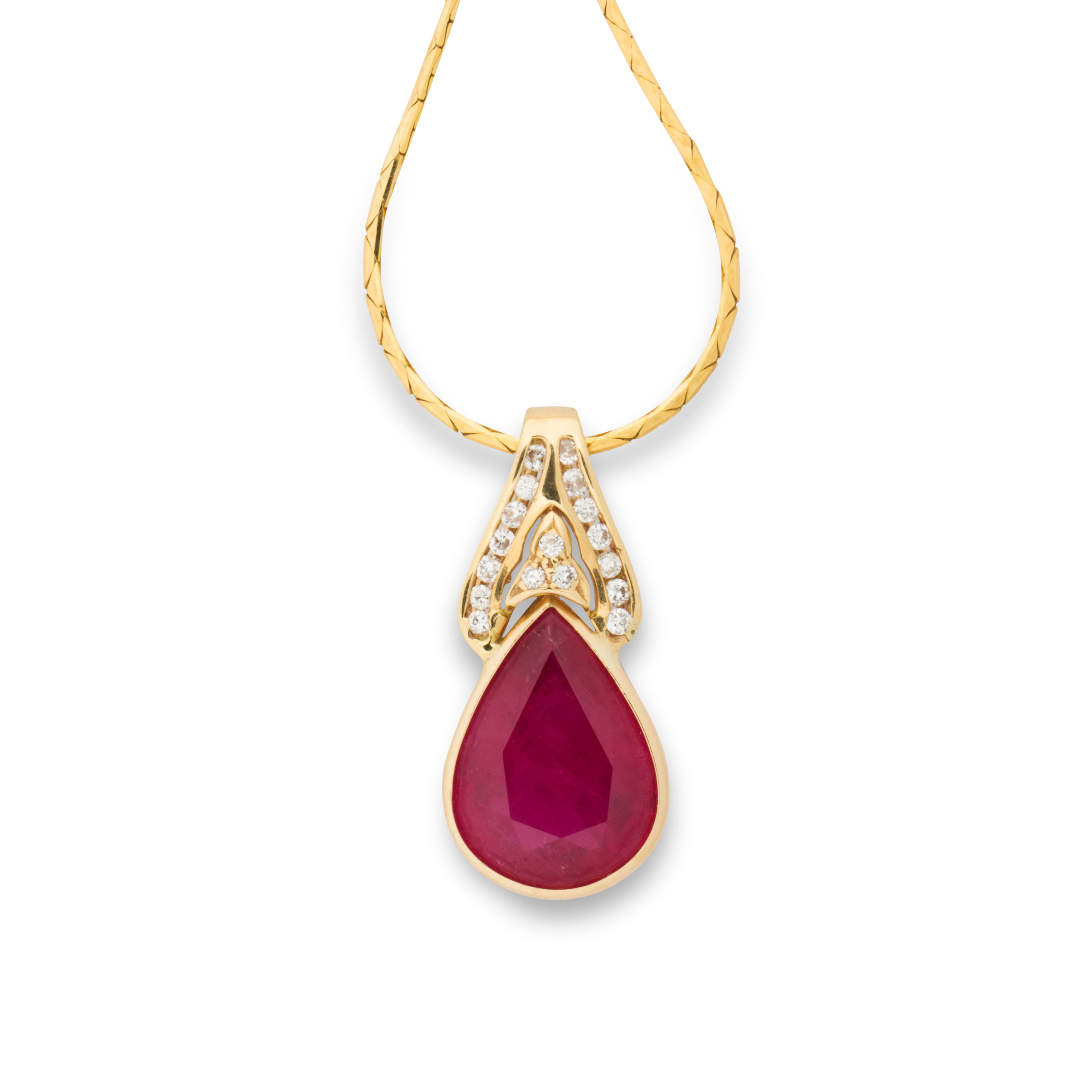 A RUBY, DIAMOND AND GOLD NECKLACE