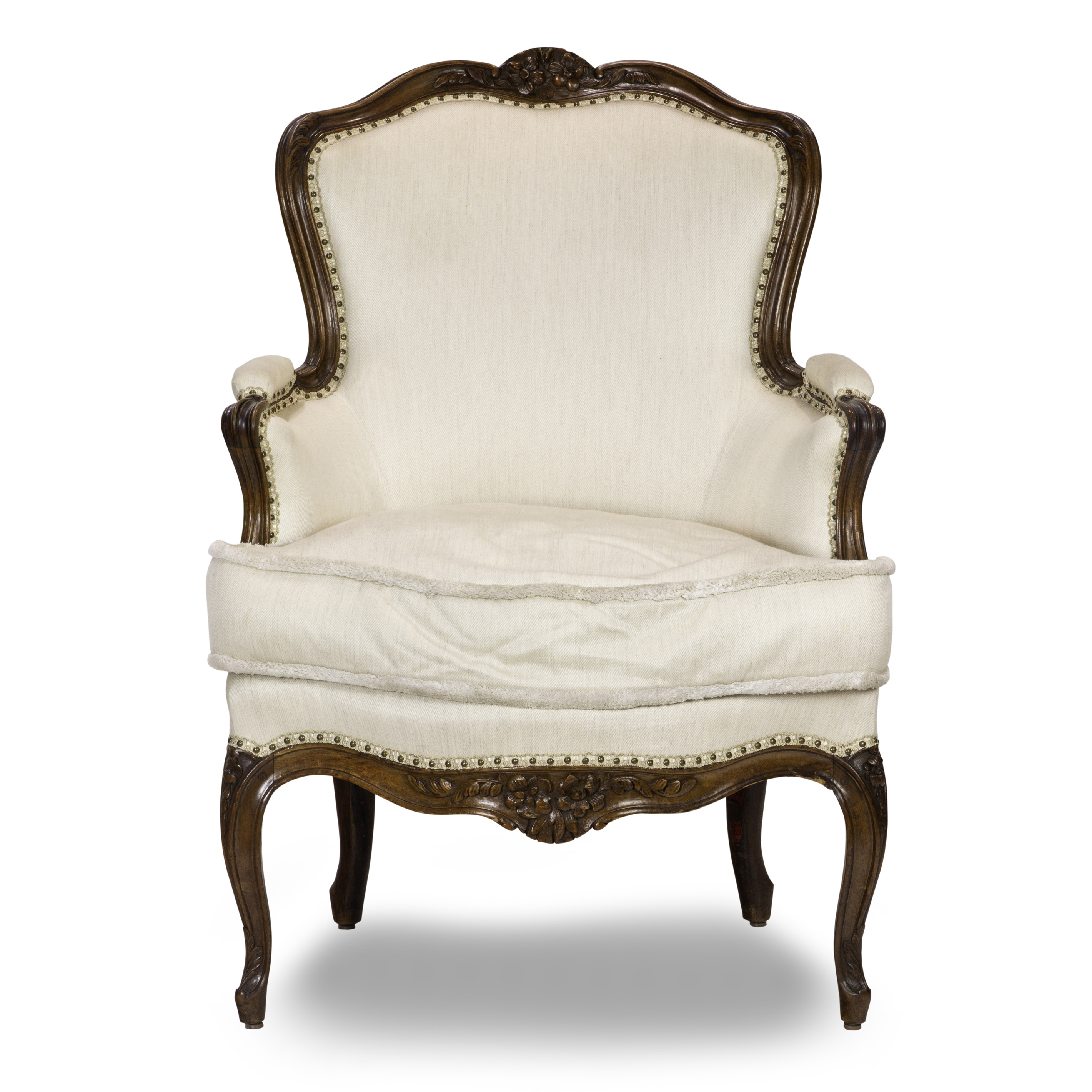 A LOUIS XV STYLE BERGERE, HAVING