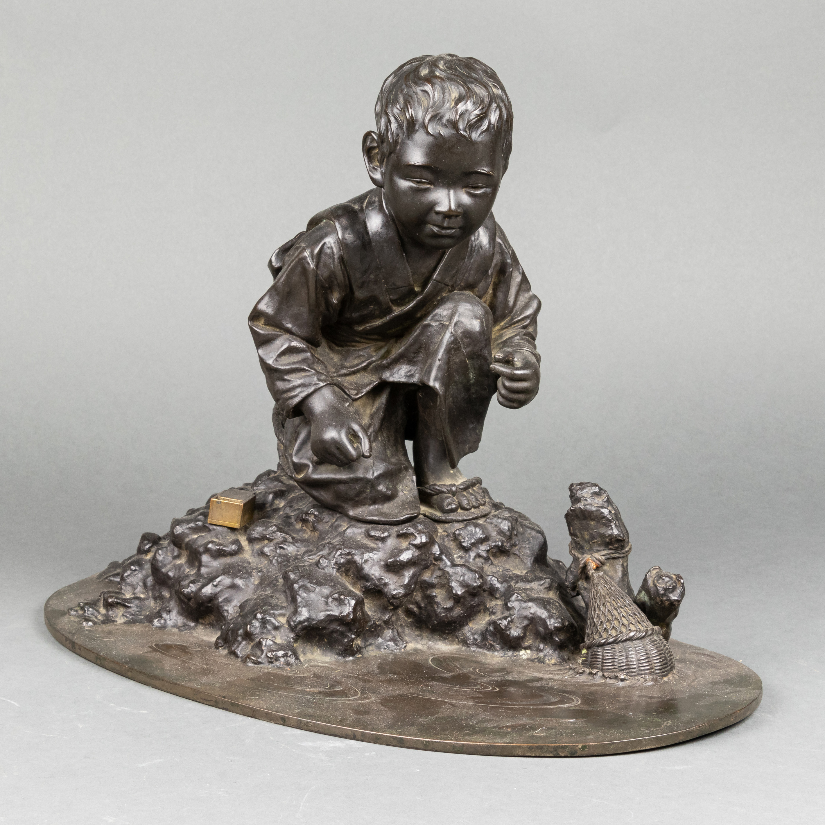 JAPANESE CAST BRONZE FIGURE OF A BOY