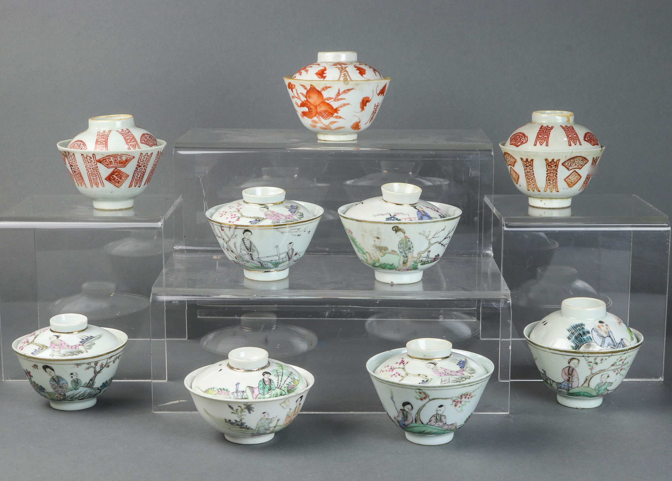 LOT OF 9 CHINESE ENAMELED TEA 3a432d