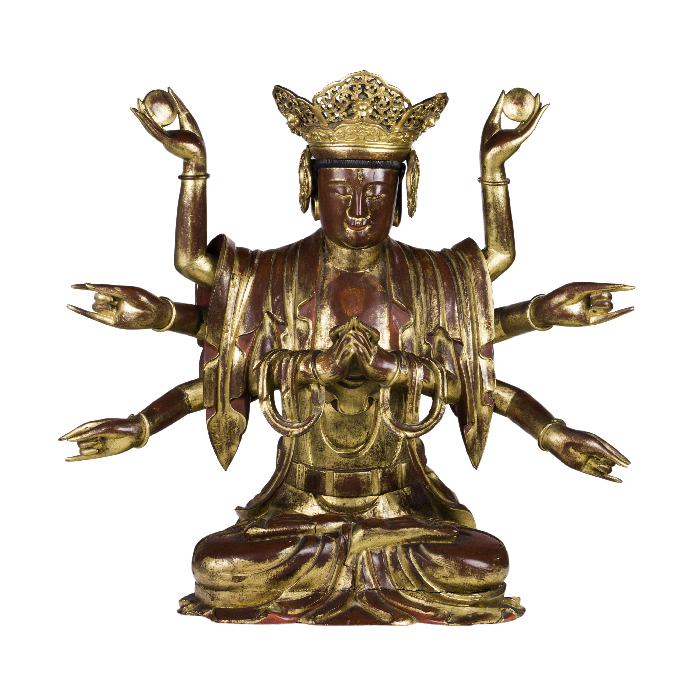 CHINESE GILT LACQUERED EIGHT ARMED 3a433b