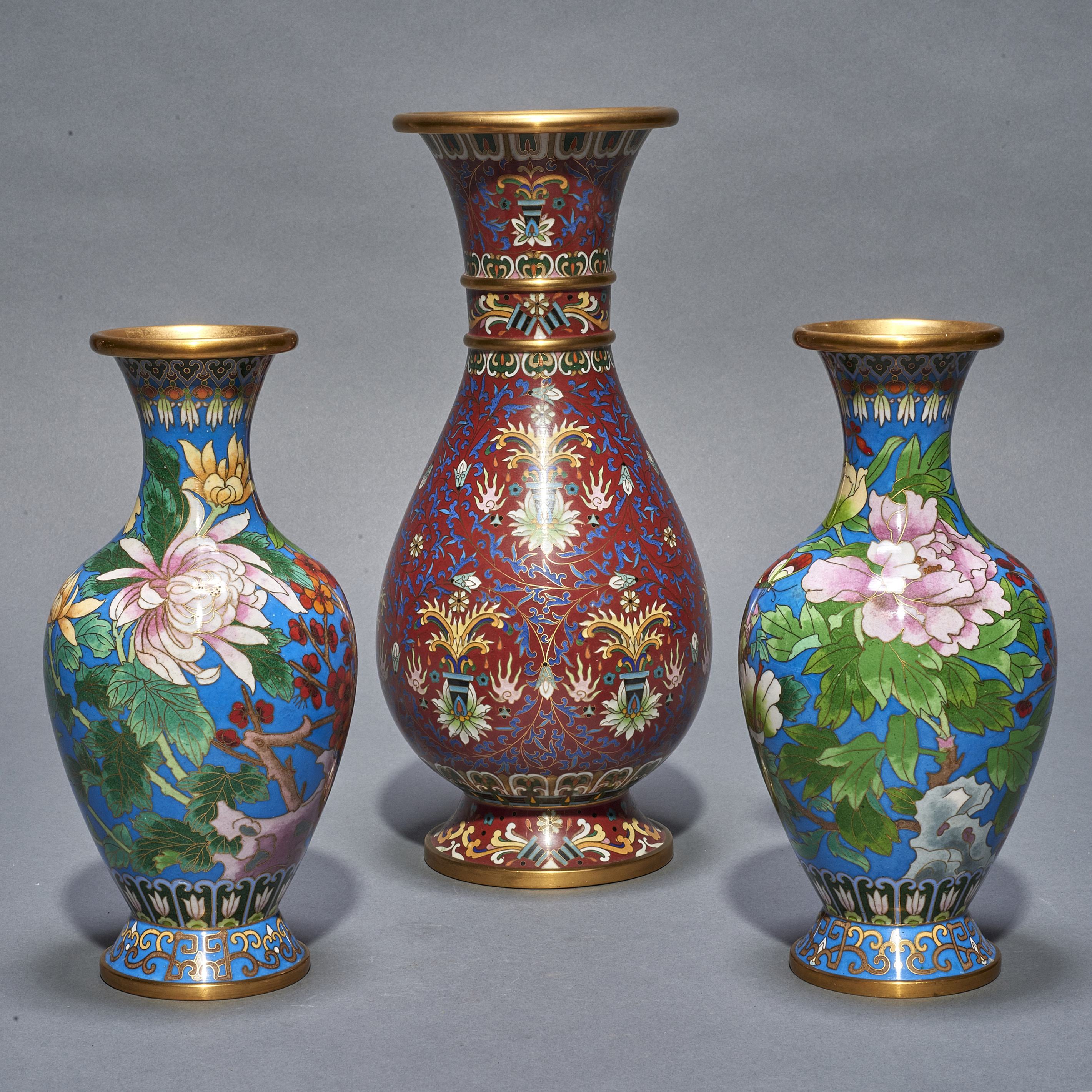 (LOT OF 3) CHINESE CLOISONNE VASES (lot