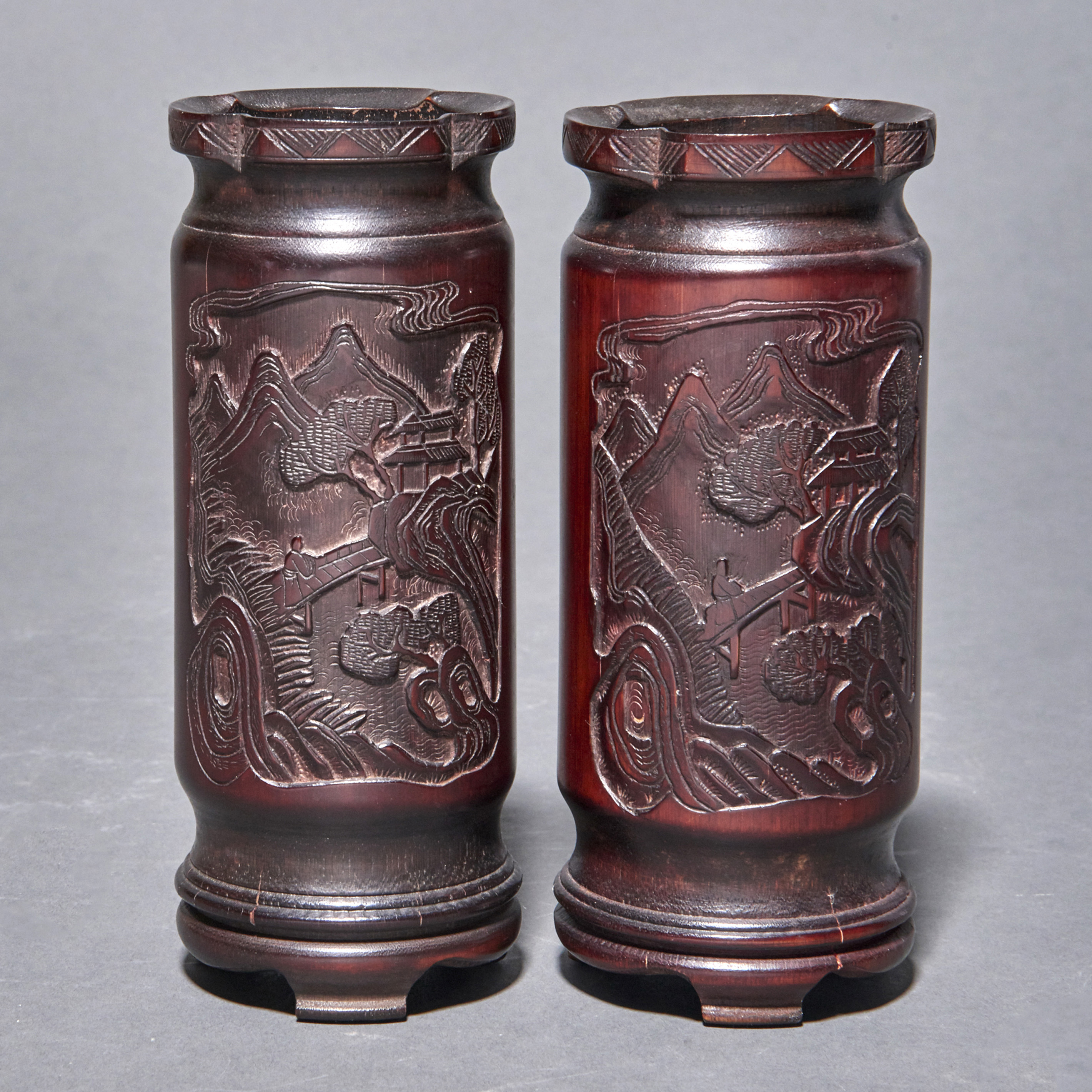 PAIR OF CHINESE BAMBOO CARVED BRUSH