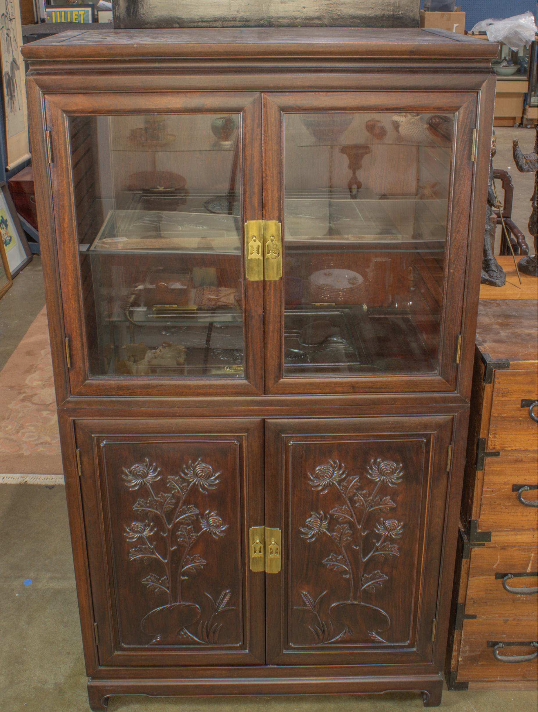 CHINESE TWO-PIECE HARDWOOD CABINET