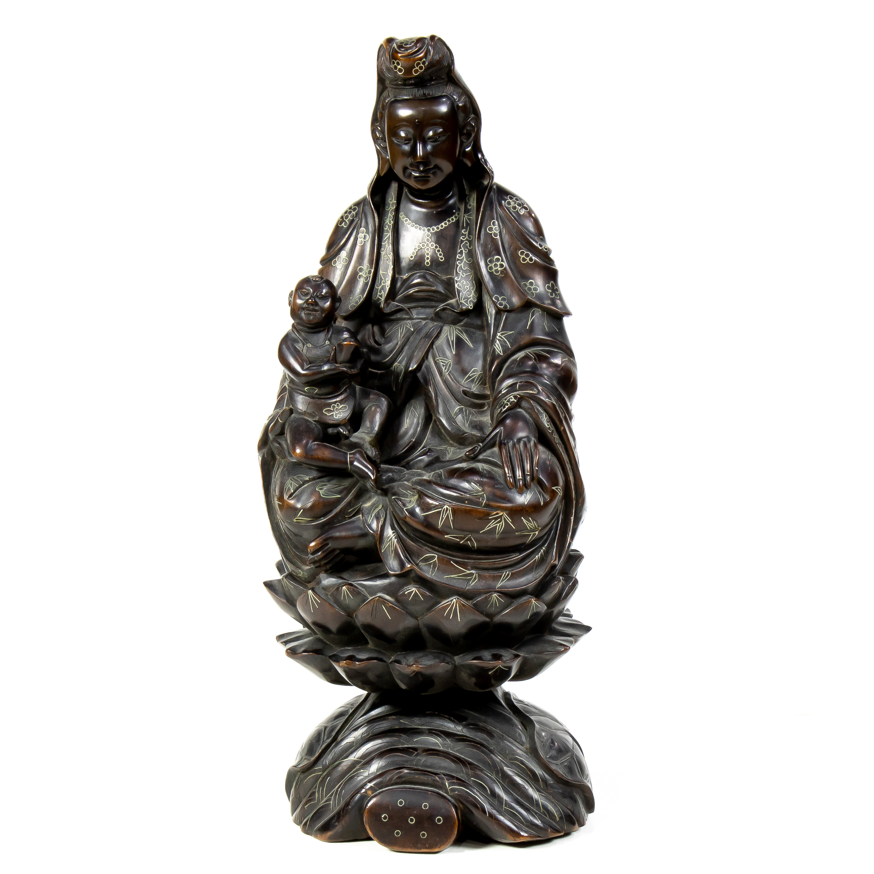 CHINESE CARVED WOOD FIGURE OF GUANYIN 3a4551