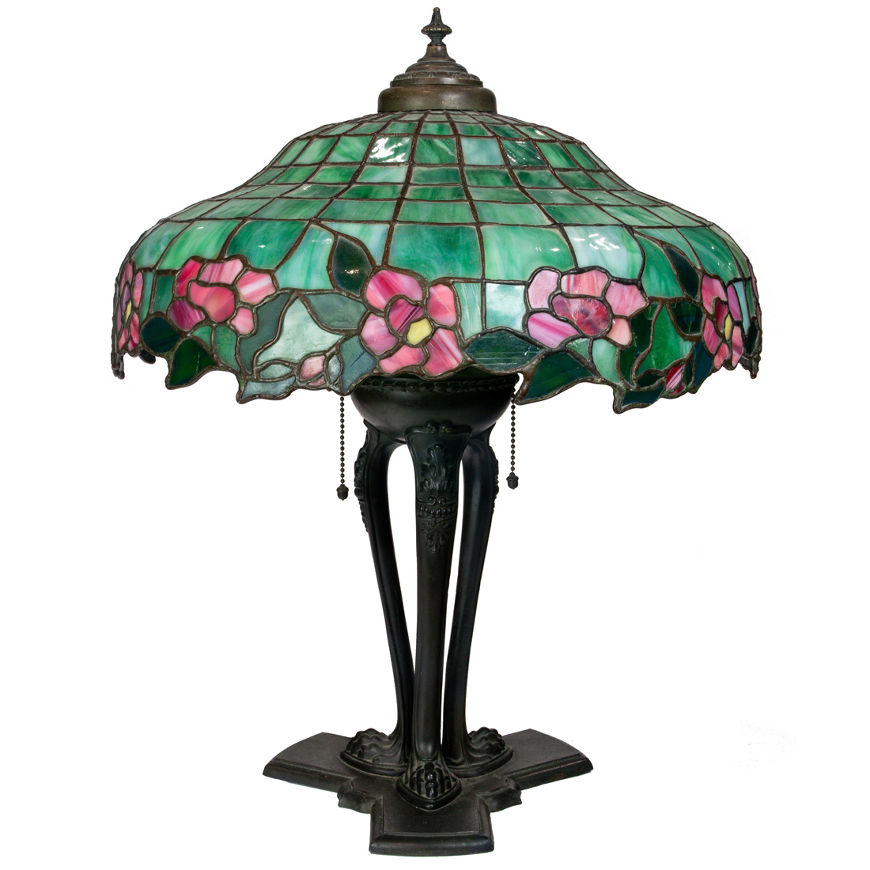 A HANDEL LEADED GLASS TABLE LAMP