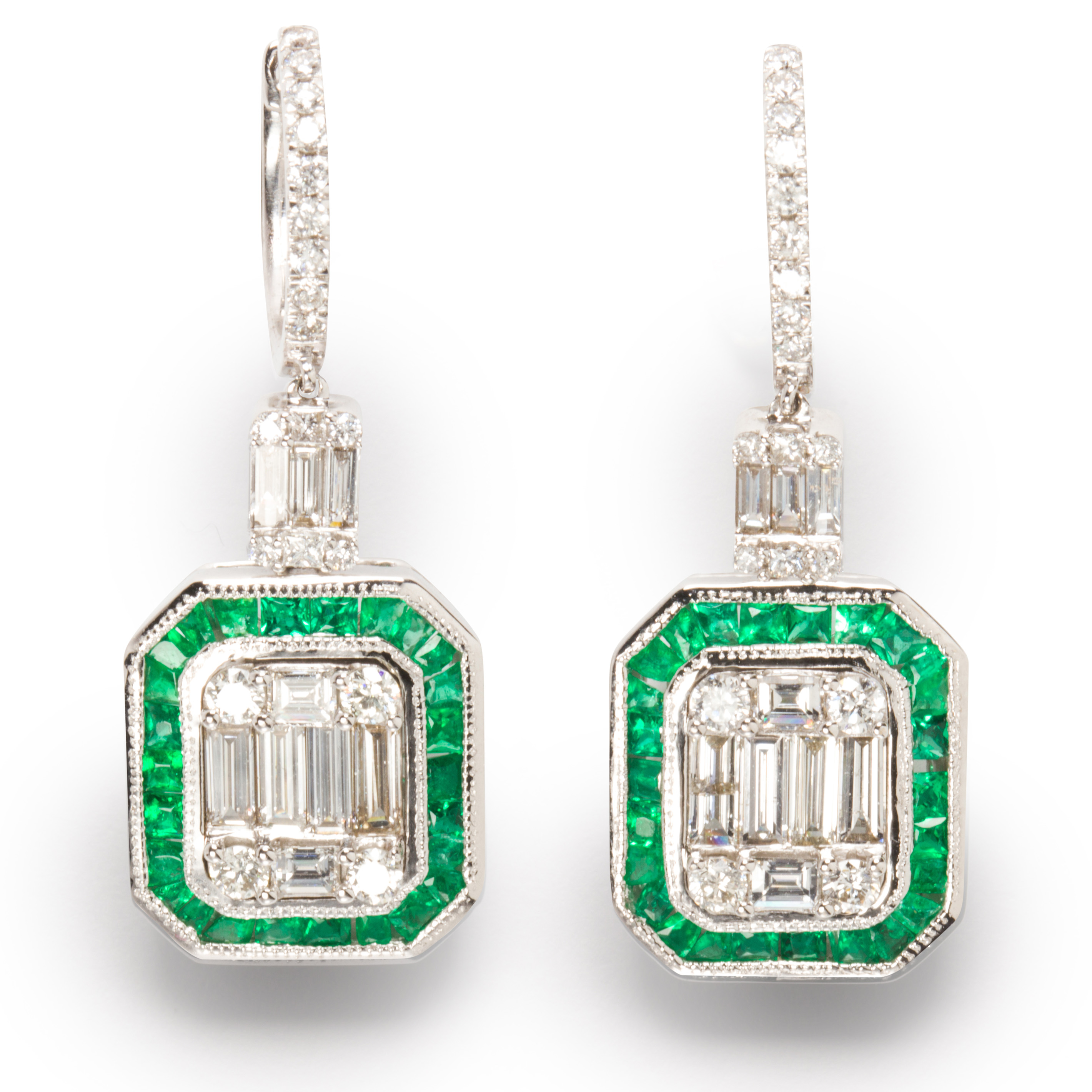 A PAIR OF EMERALD, DIAMOND AND