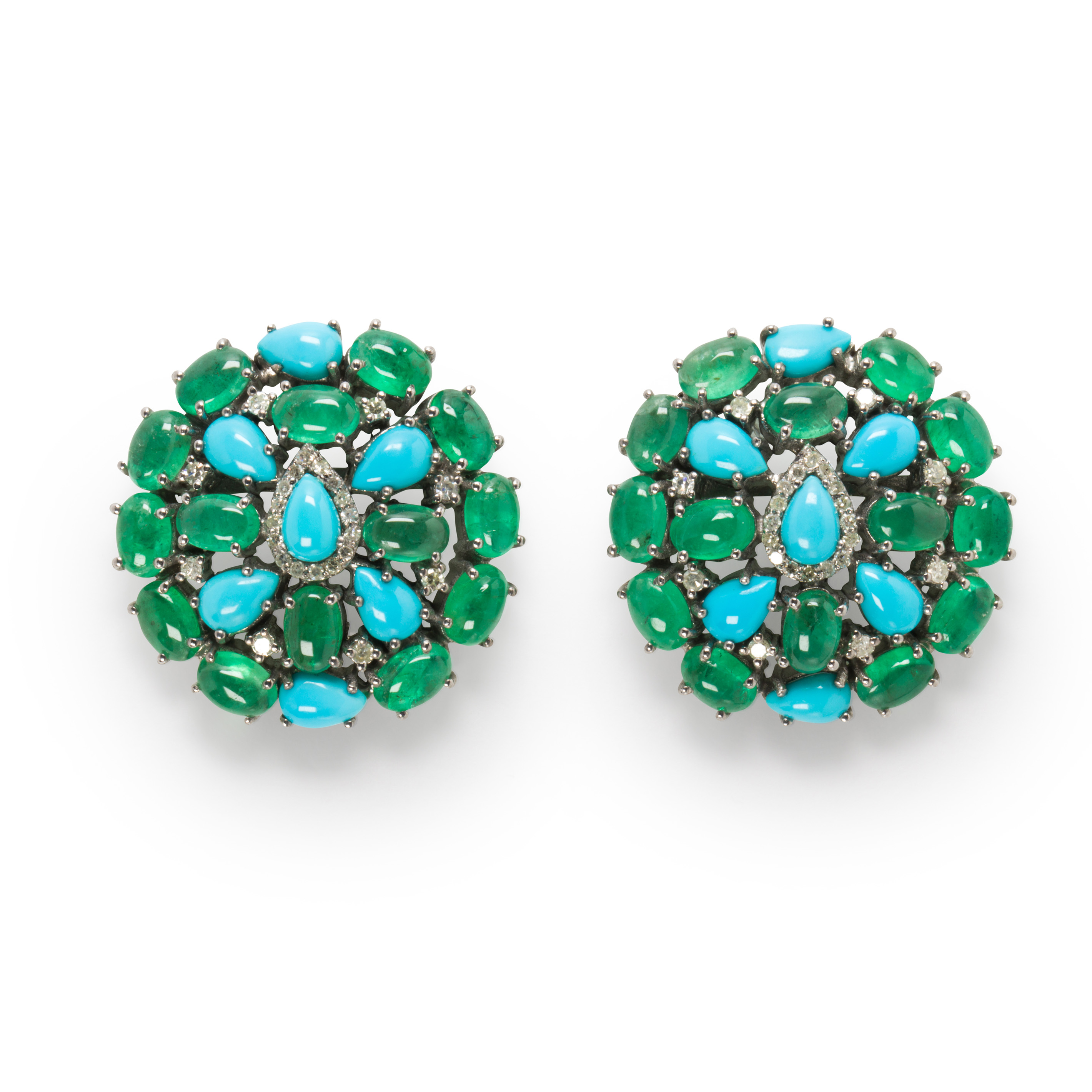 A PAIR OF TURQUOISE EMERALD AND 3a4618